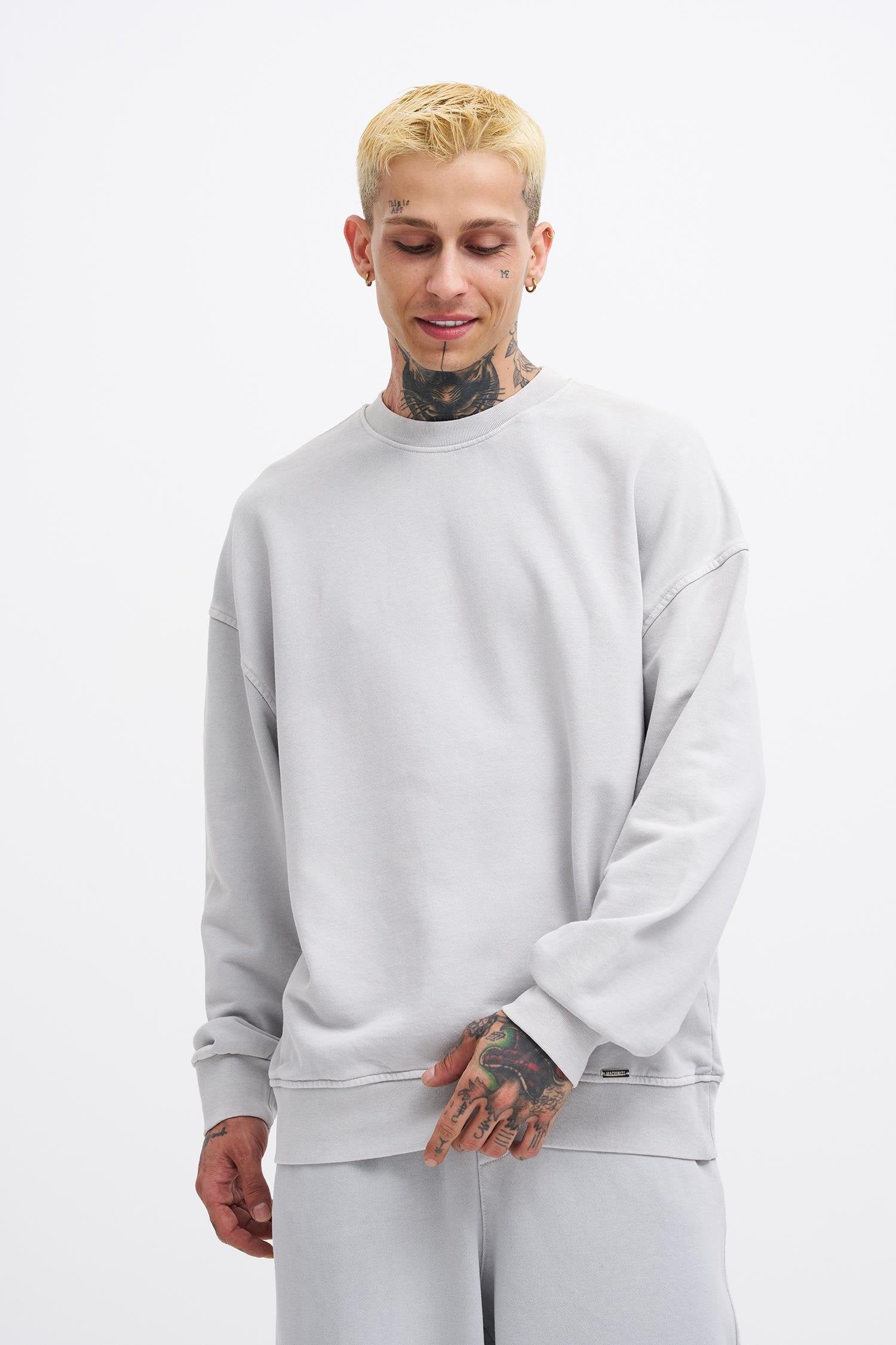 Erkek Yıkamalı Oversize Sweatshirt Gri