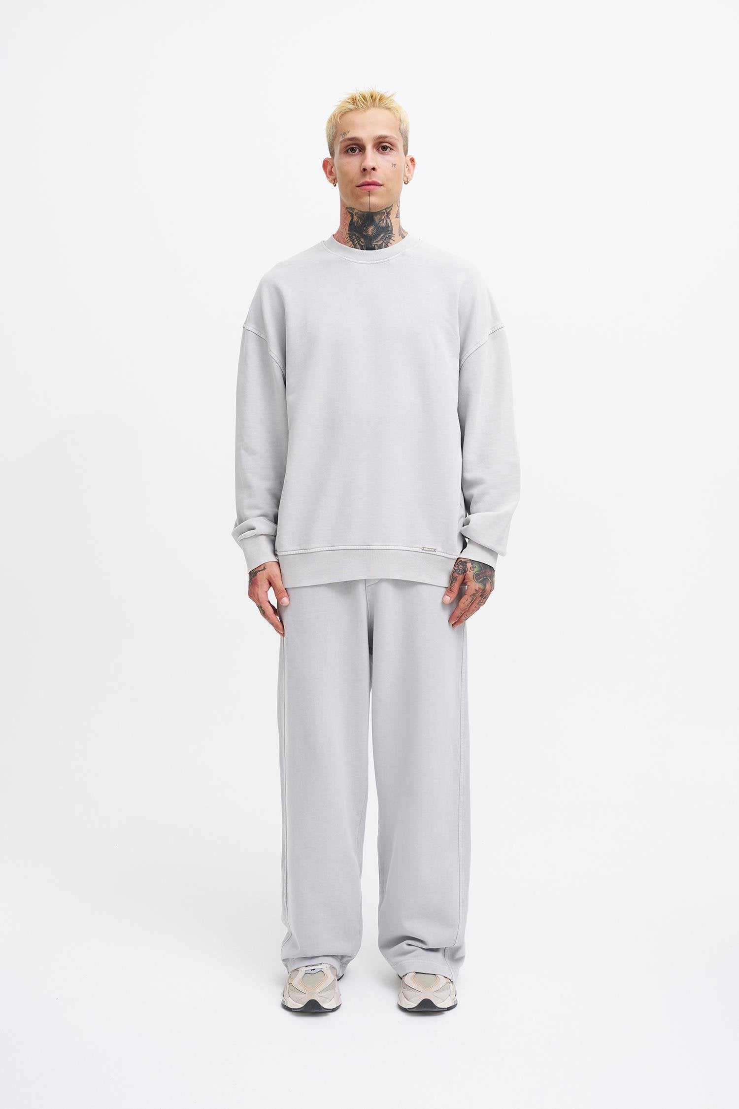 Erkek Yıkamalı Oversize Sweatshirt Gri