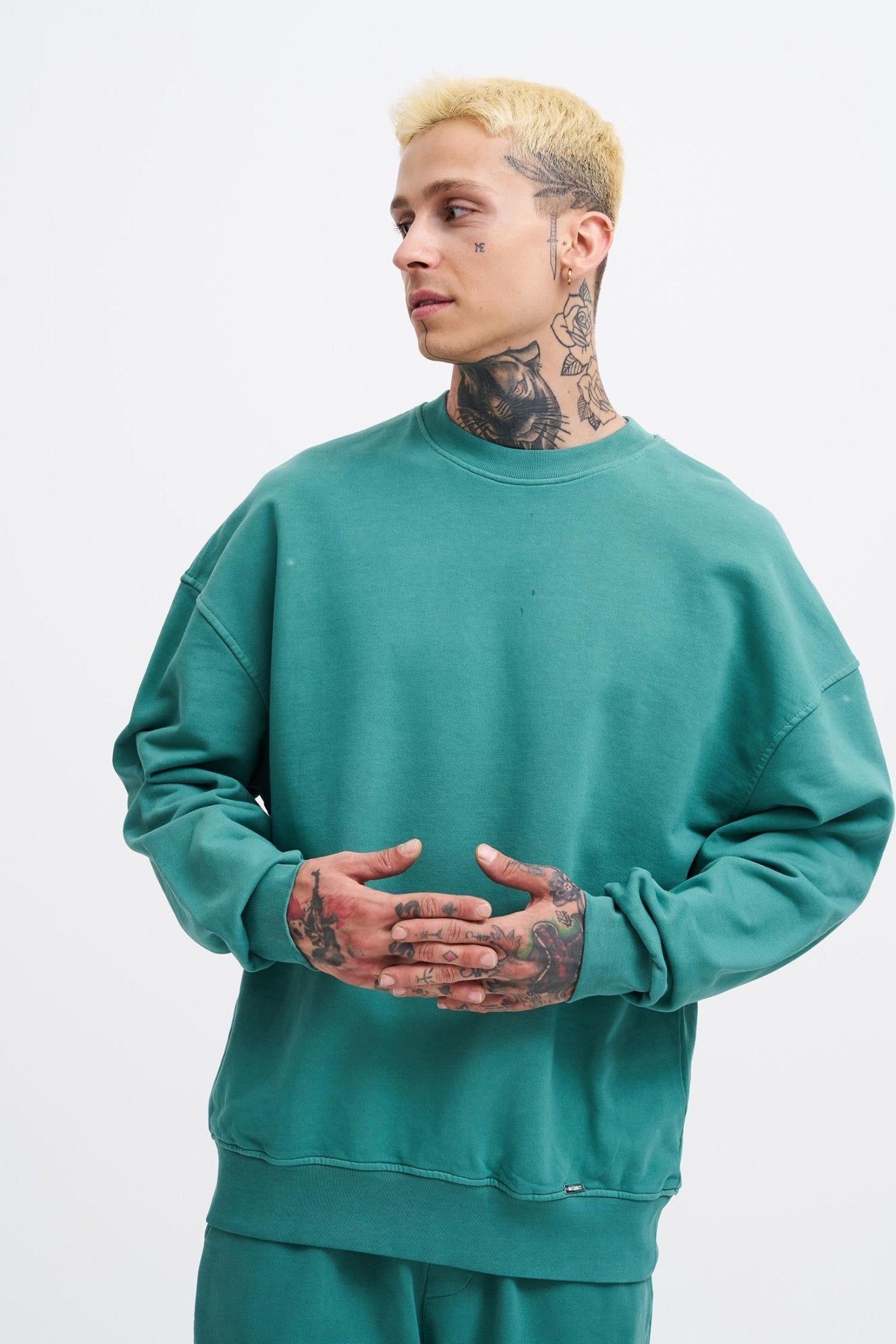 Erkek Yıkamalı Oversize Sweatshirt Yağ Yeşili