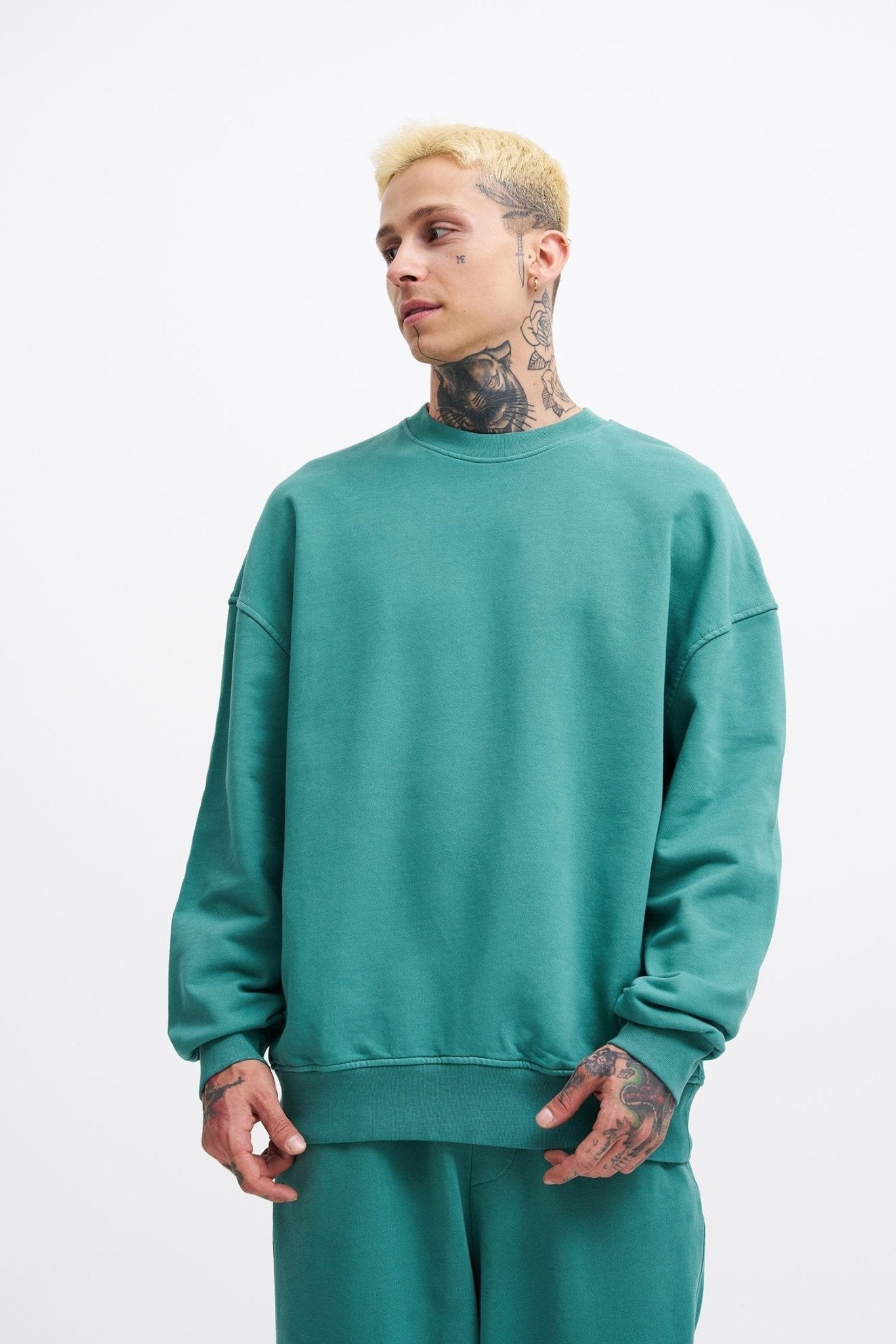 Erkek Yıkamalı Oversize Sweatshirt Yağ Yeşili