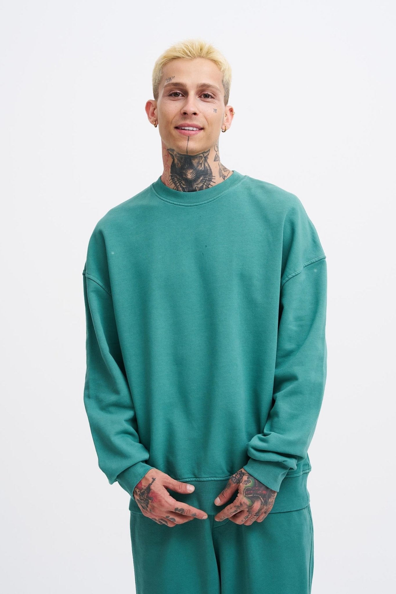 Erkek Yıkamalı Oversize Sweatshirt Yağ Yeşili