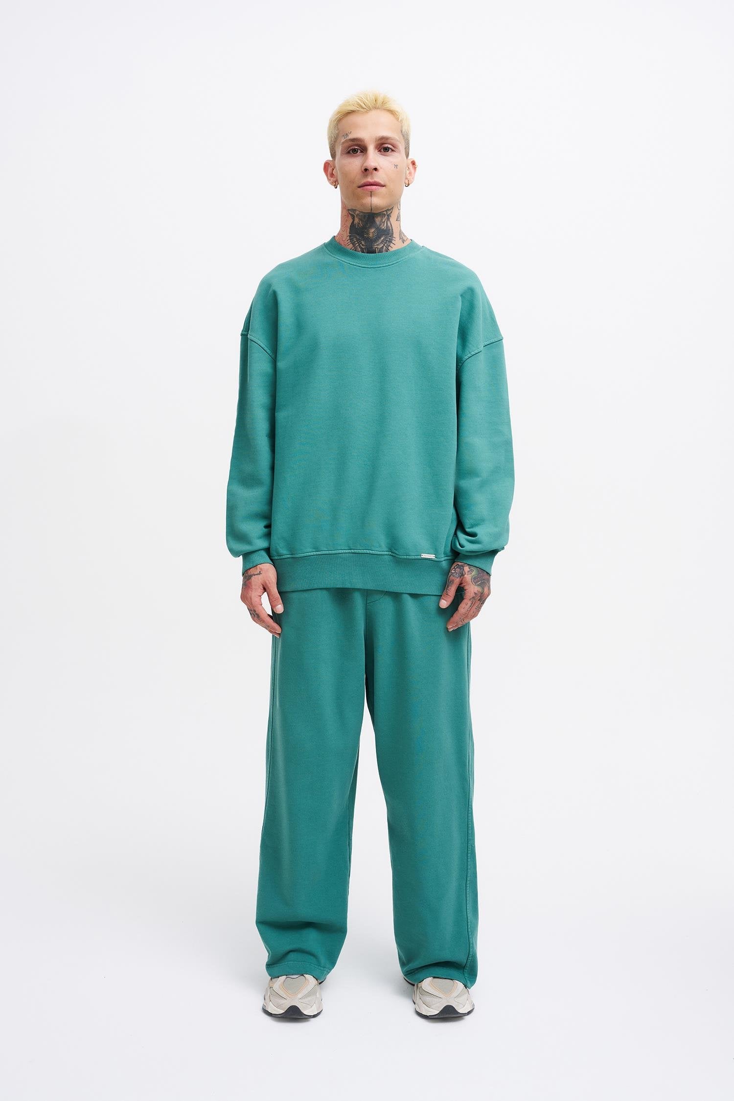 Erkek Yıkamalı Oversize Sweatshirt Yağ Yeşili