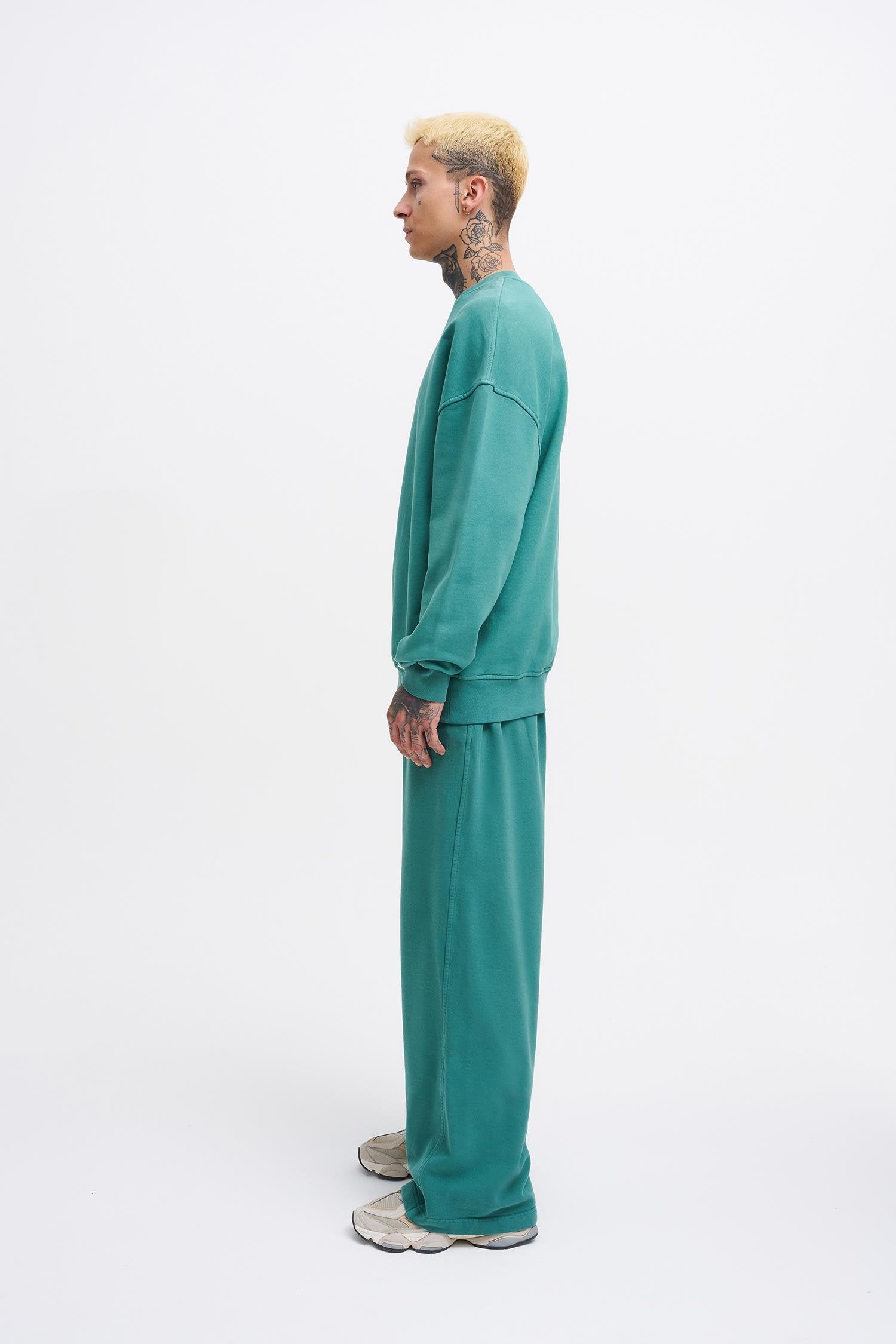 Erkek Yıkamalı Oversize Sweatshirt Yağ Yeşili