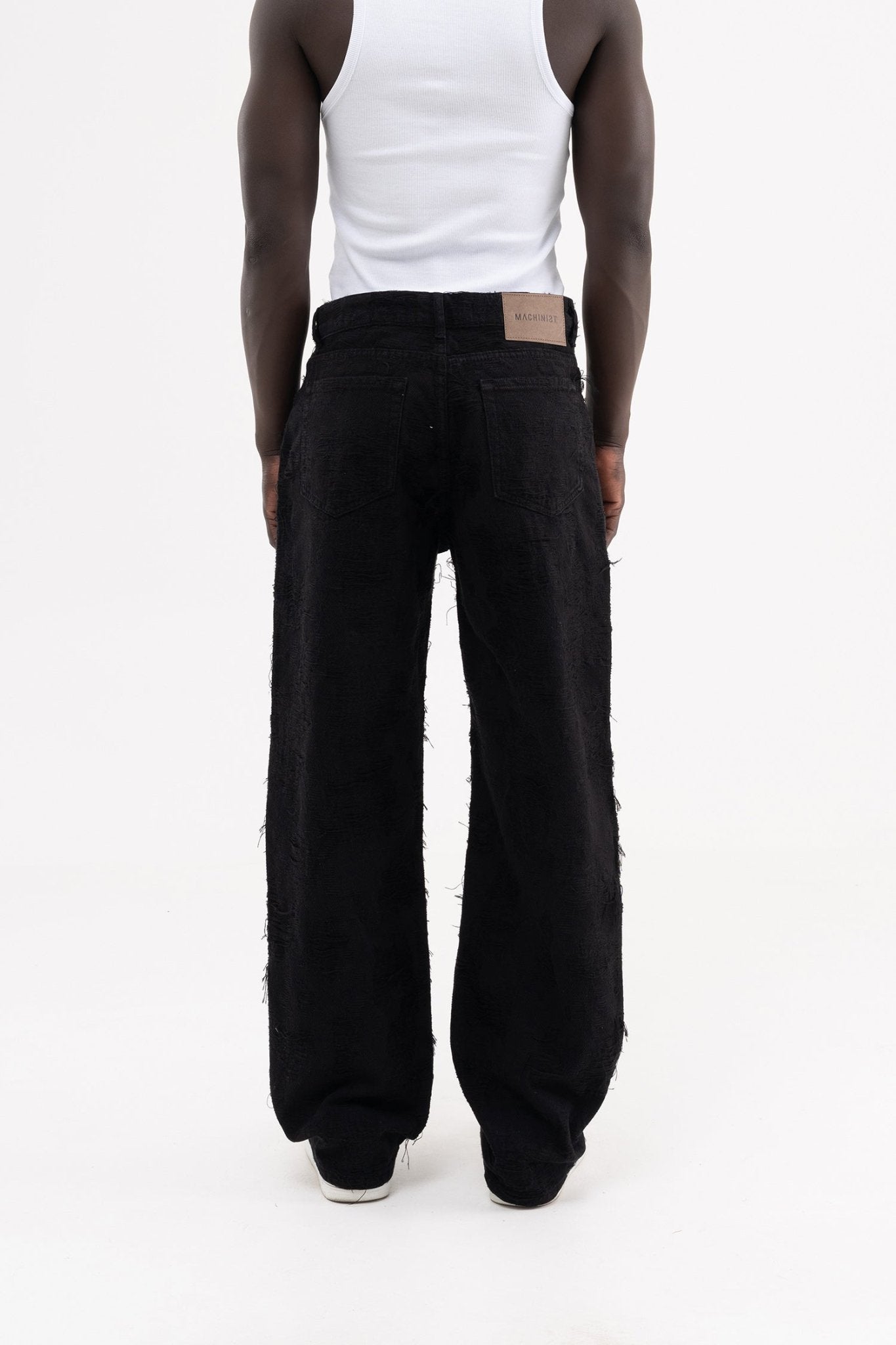 Erkek Yıpranmış Desenli Baggy Jean Pantolon Siyah