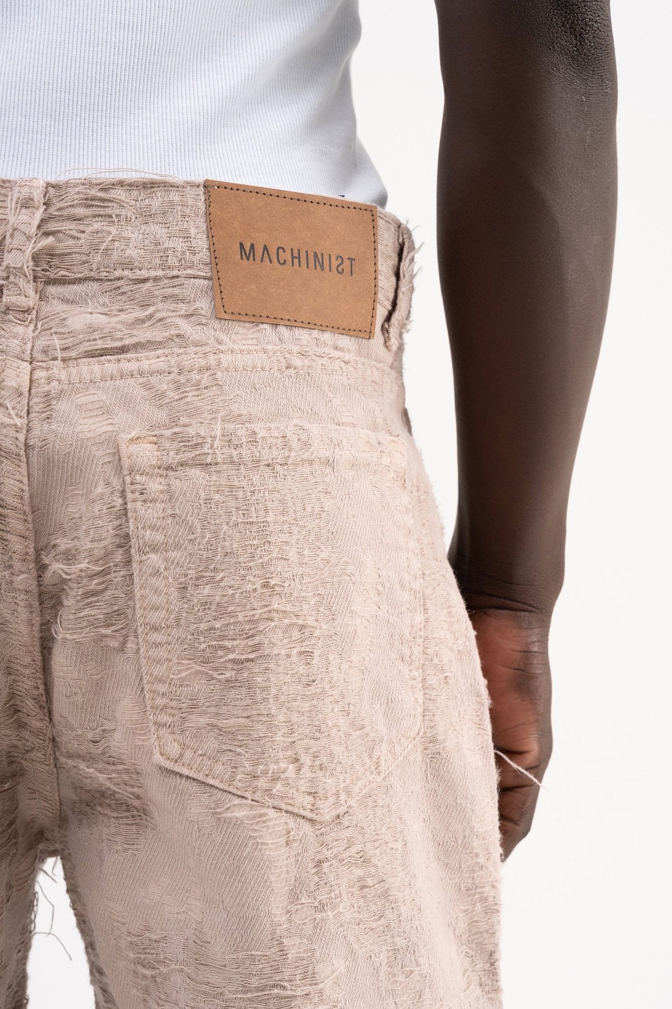 Erkek Yıpranmış Desenli Baggy Jean Pantolon Vizon