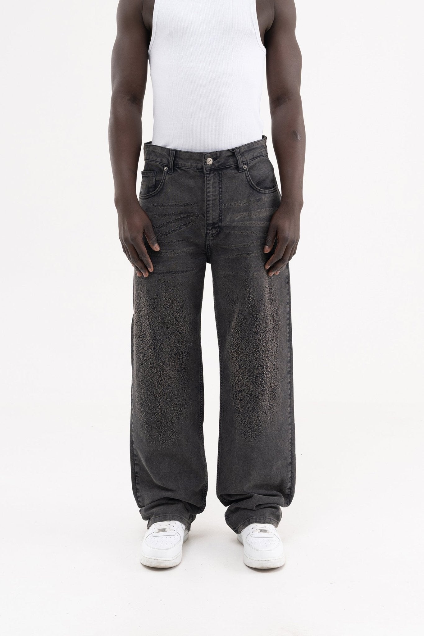 Erkek Yıpratmalı Efektli Baggy Jean Pantolon Koyu Mavi