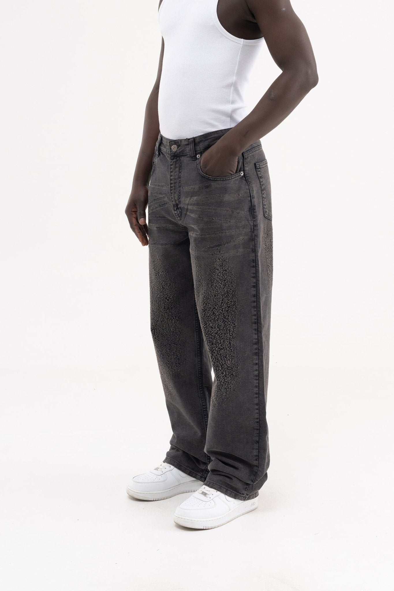 Erkek Yıpratmalı Efektli Baggy Jean Pantolon Koyu Mavi