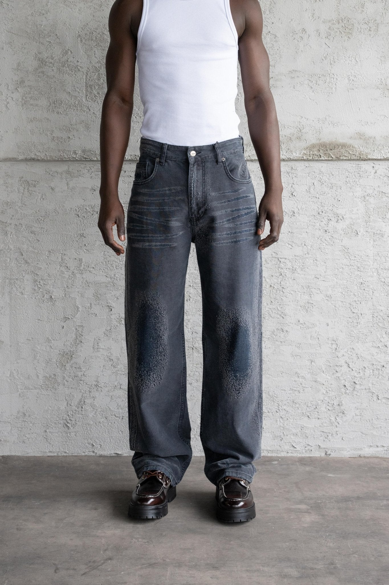 Erkek Yıpratmalı Efektli Baggy Jean Pantolon Siyah
