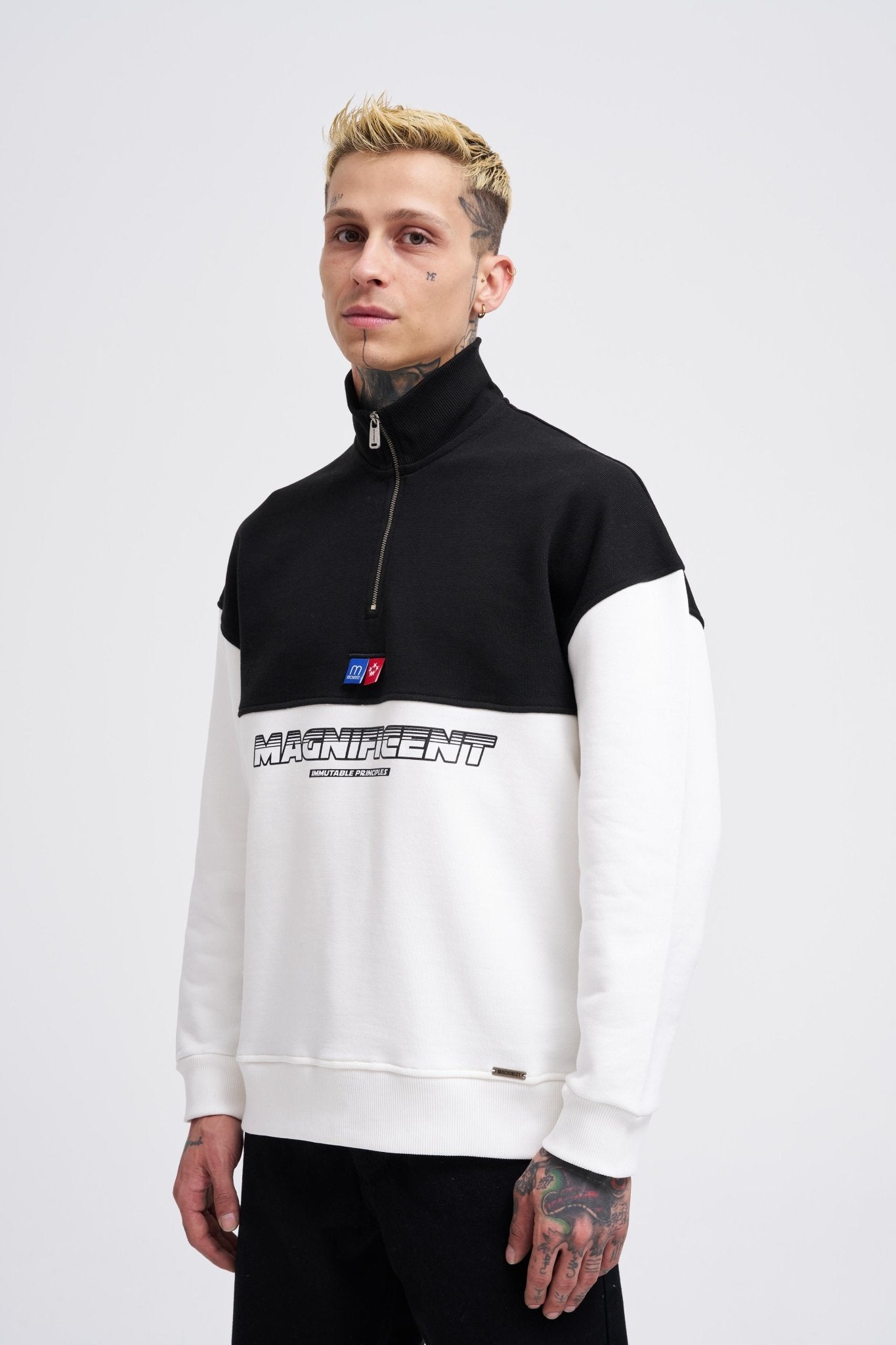 Erkek Yoke Detail Sweatshirt Ekru - Siyah