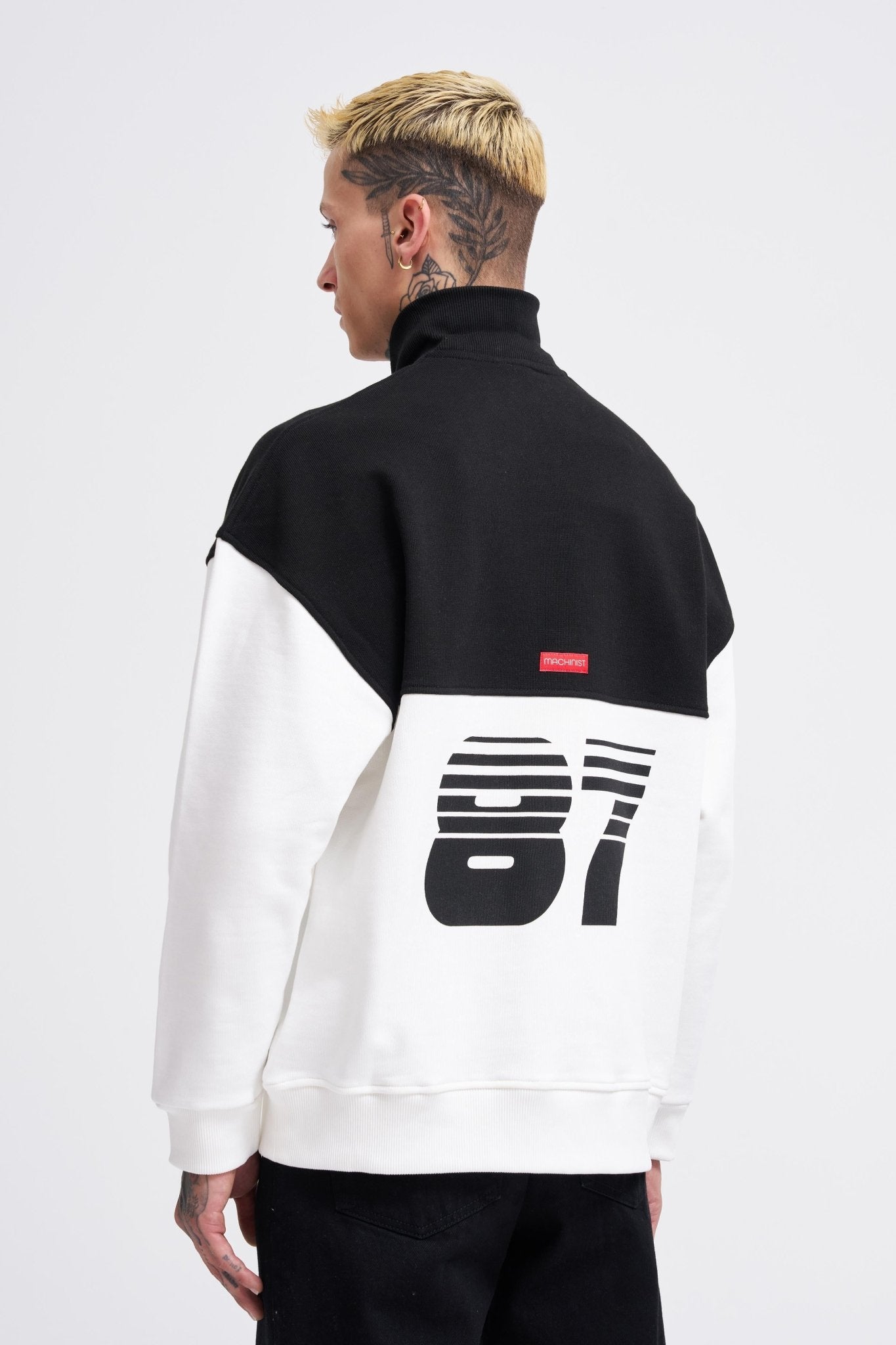 Erkek Yoke Detail Sweatshirt Ekru - Siyah