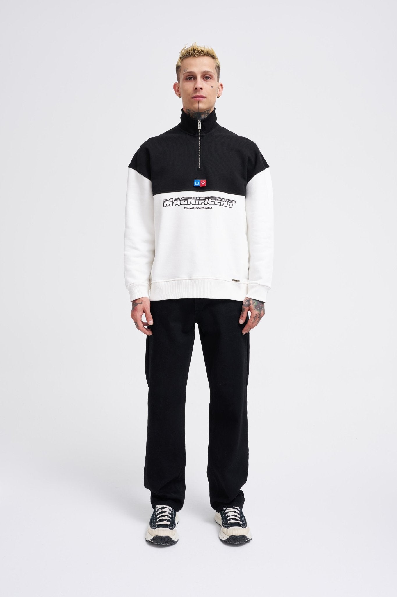 Erkek Yoke Detail Sweatshirt Ekru - Siyah