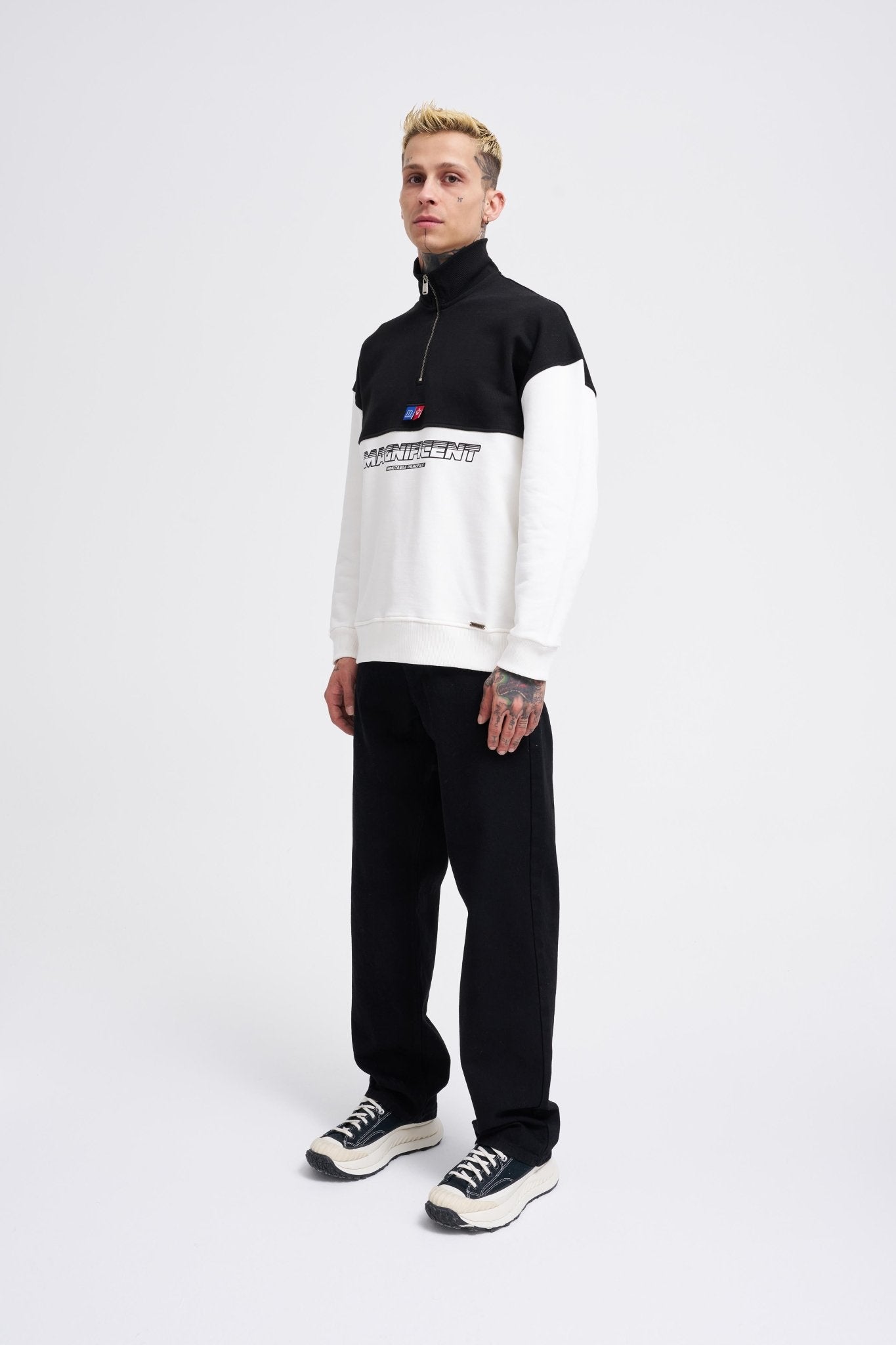 Erkek Yoke Detail Sweatshirt Ekru - Siyah