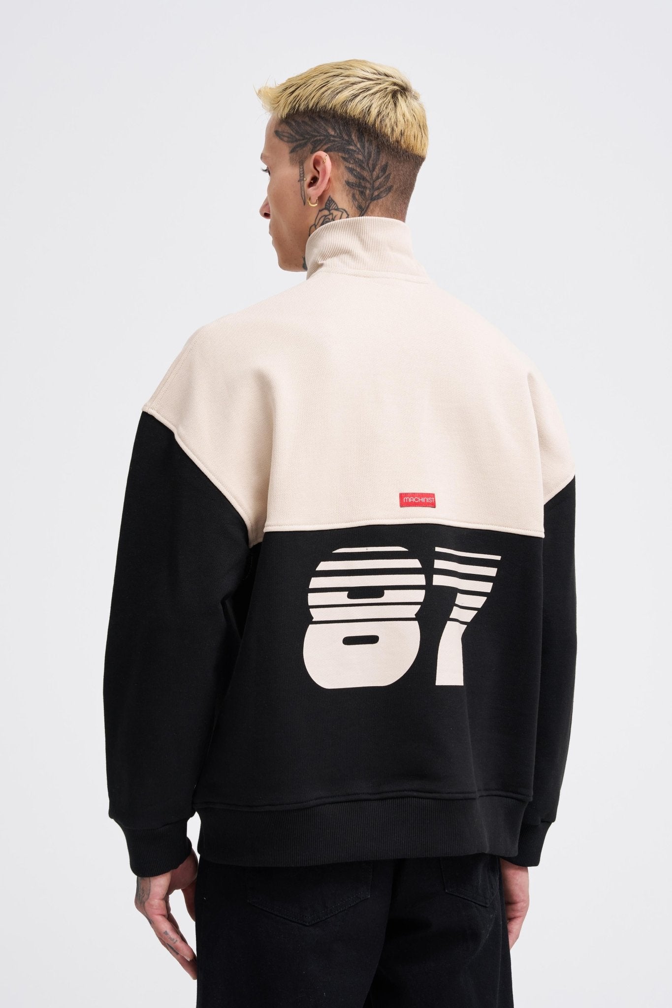 Erkek Yoke Detail Sweatshirt Siyah - Açık Bej