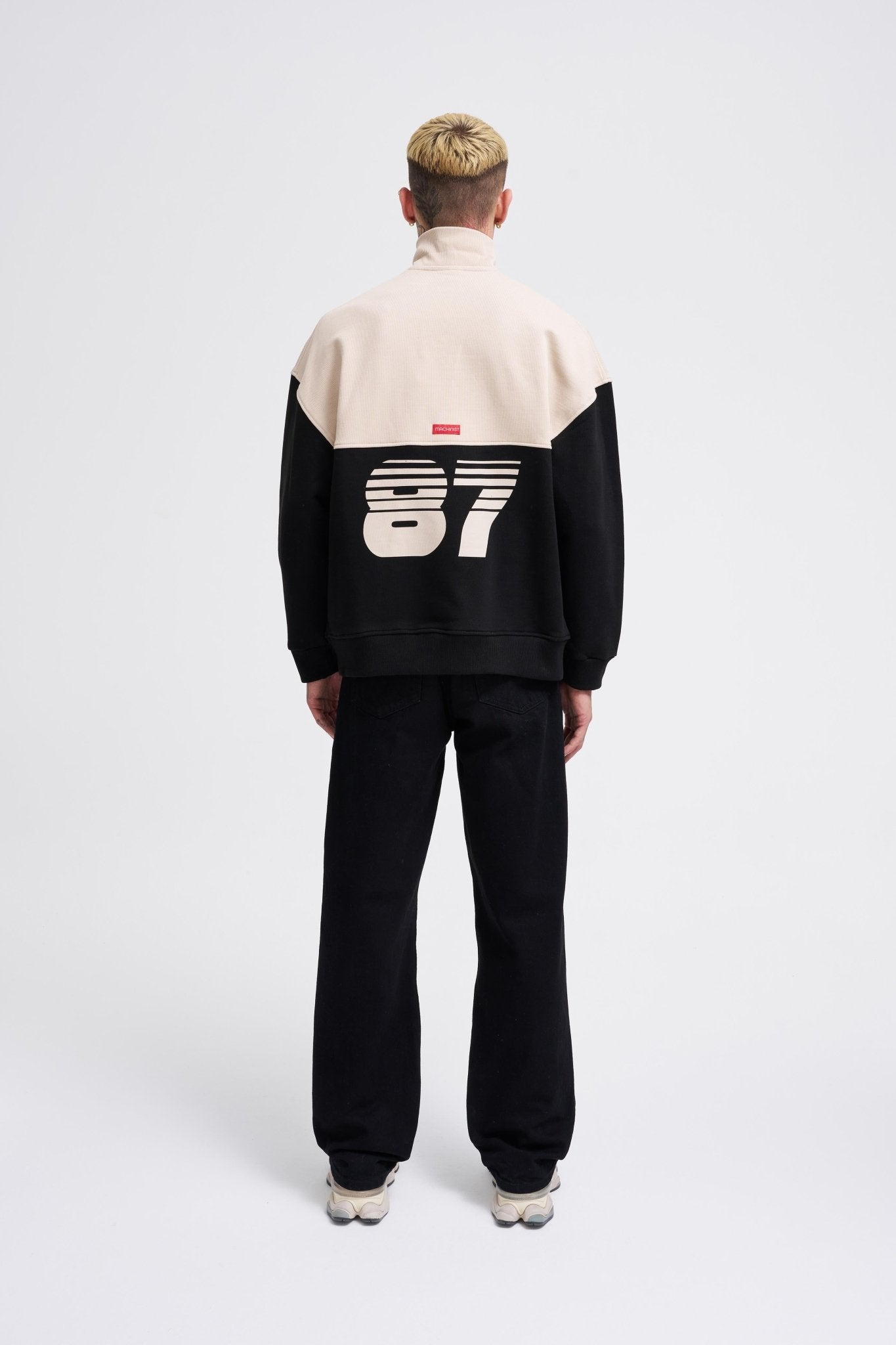 Erkek Yoke Detail Sweatshirt Siyah - Açık Bej