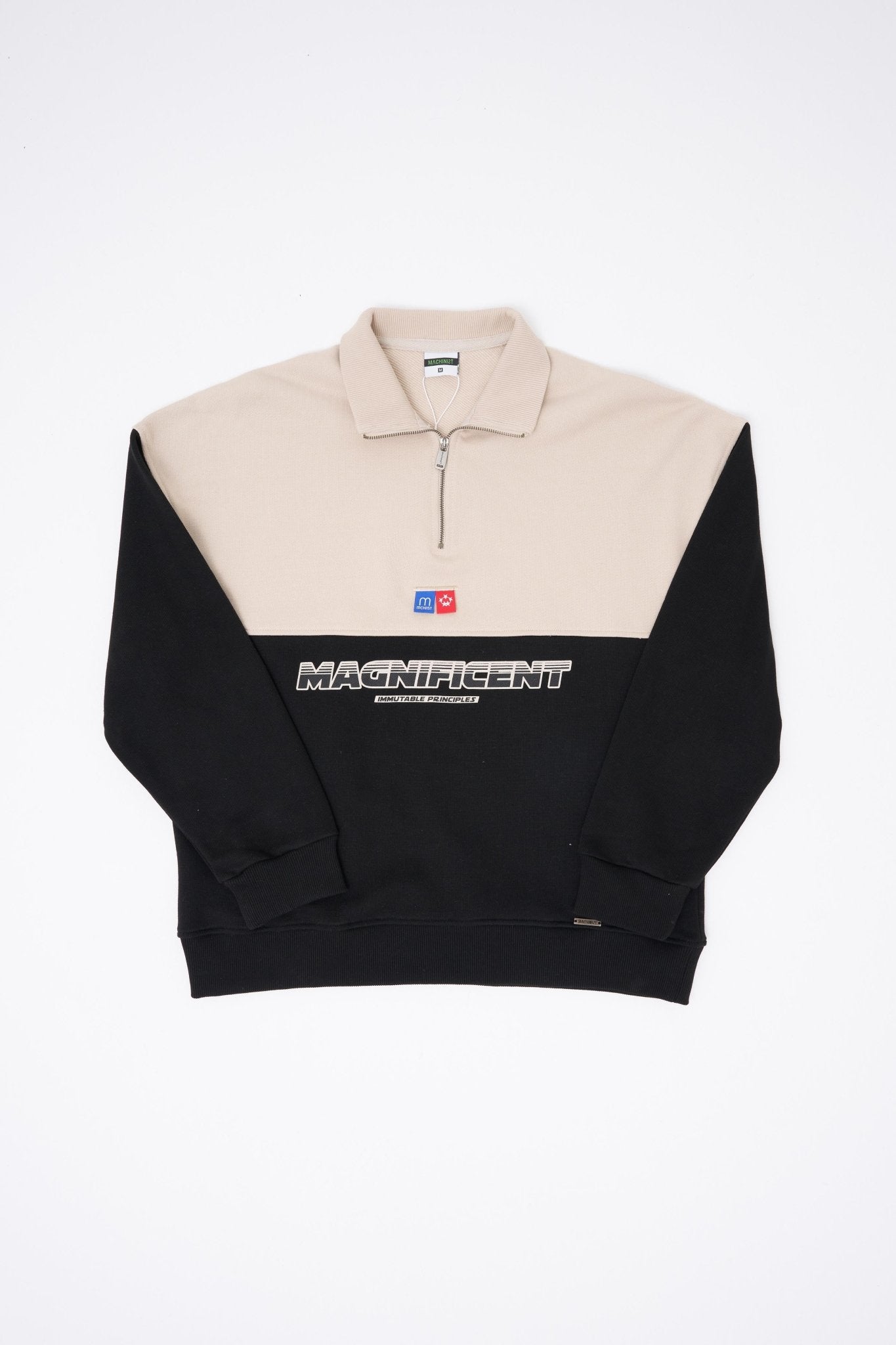 Erkek Yoke Detail Sweatshirt Siyah - Açık Bej