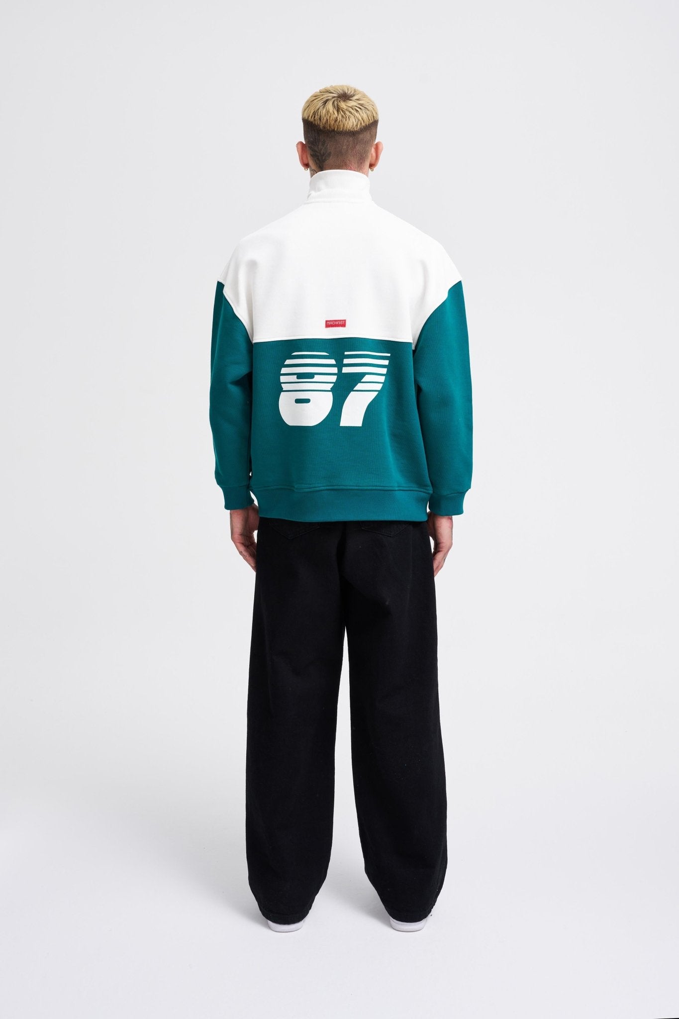 Erkek Yoke Detail Sweatshirt Yağ Yeşili - Ekru