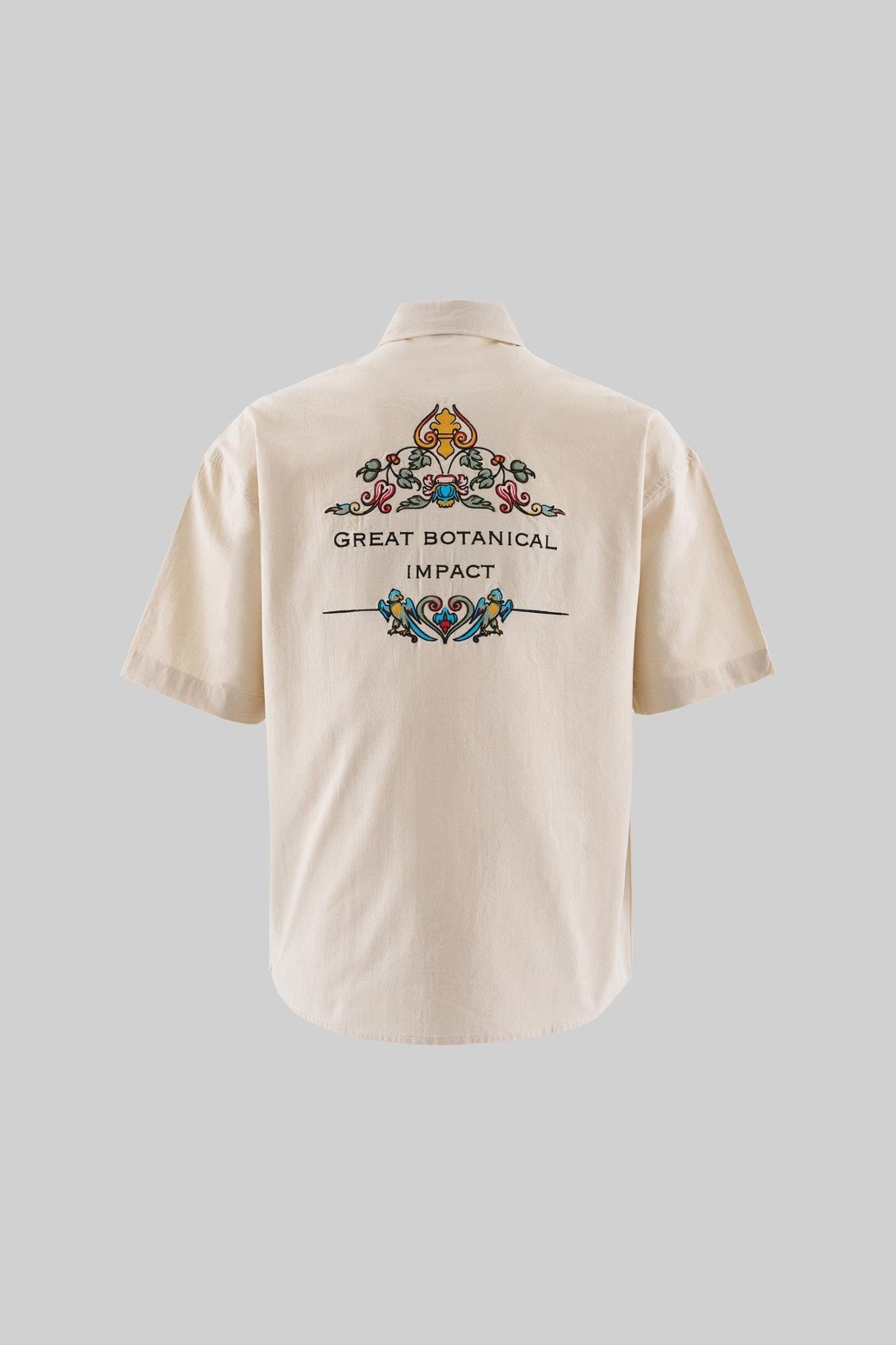 Erkek Floral Embroidered Pamuk Gömlek Bej