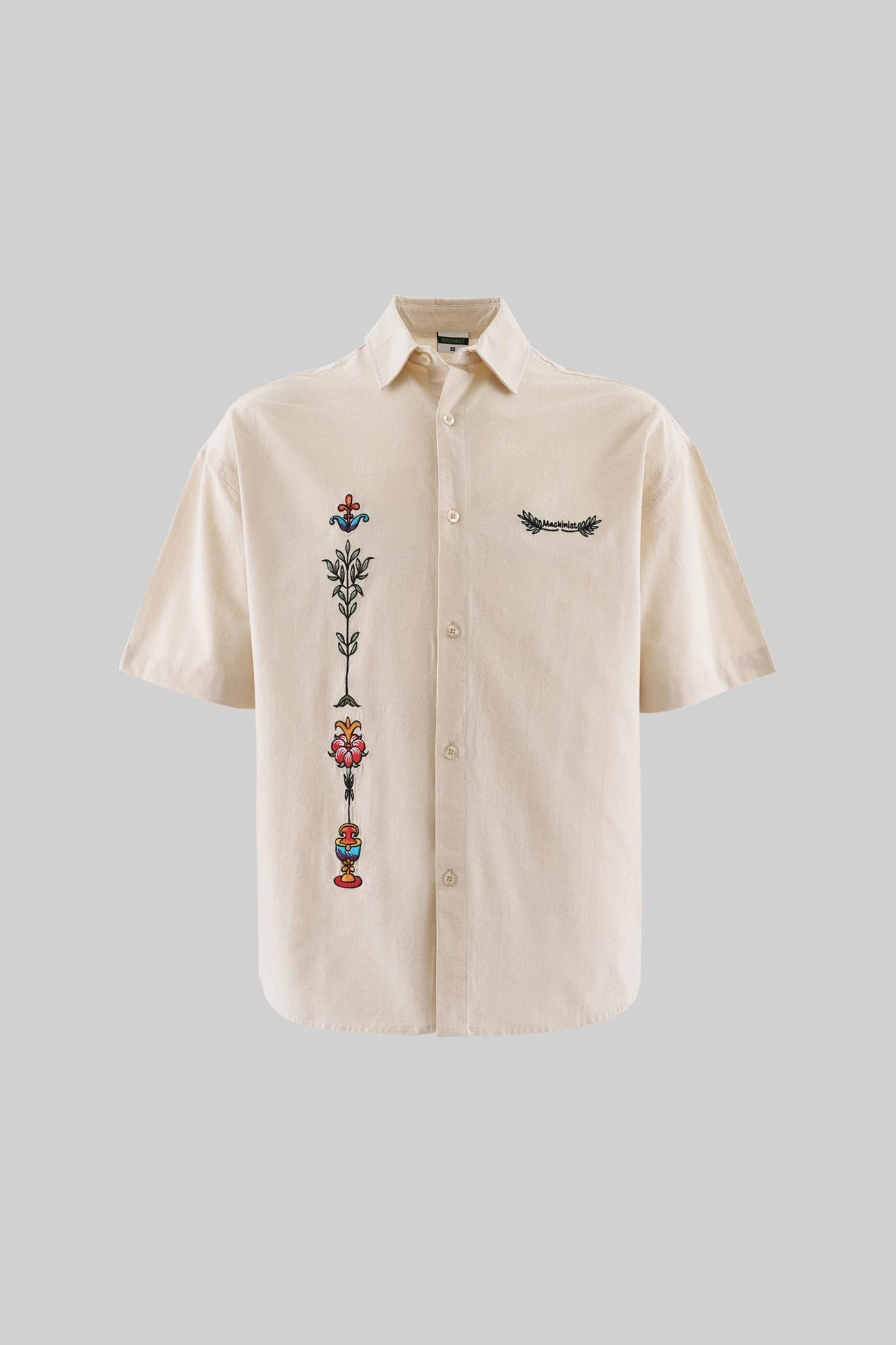 Erkek Floral Embroidered Pamuk Gömlek Bej
