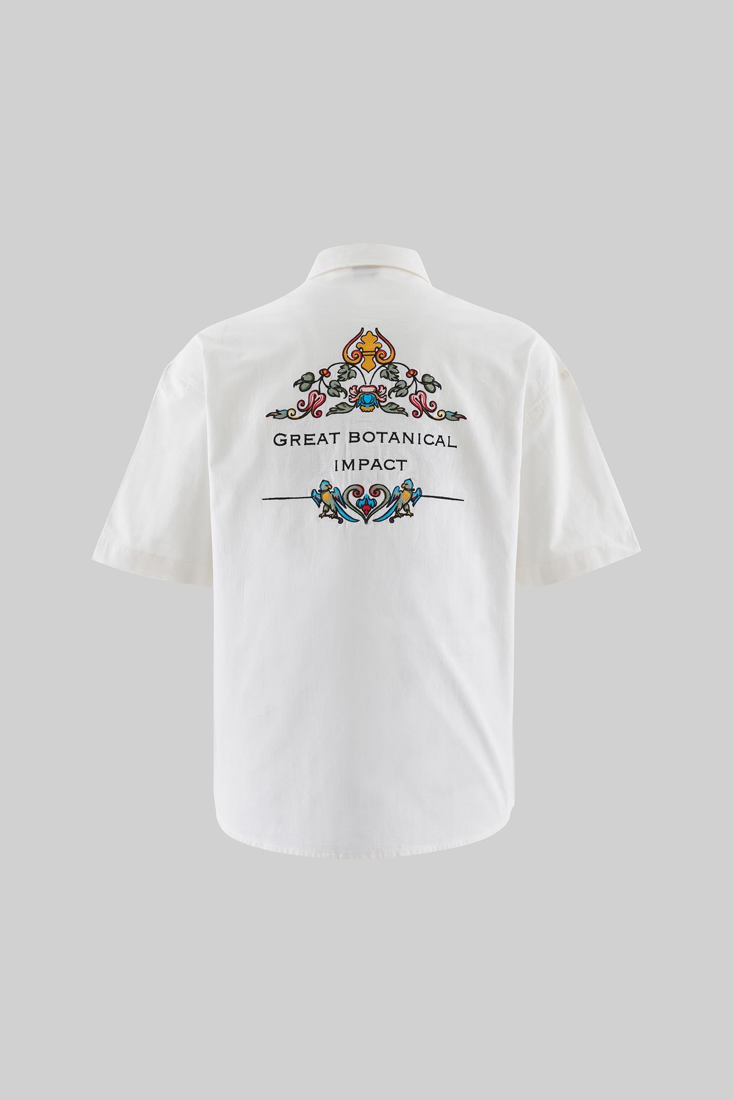 Erkek Floral Embroidered Pamuk Gömlek Beyaz