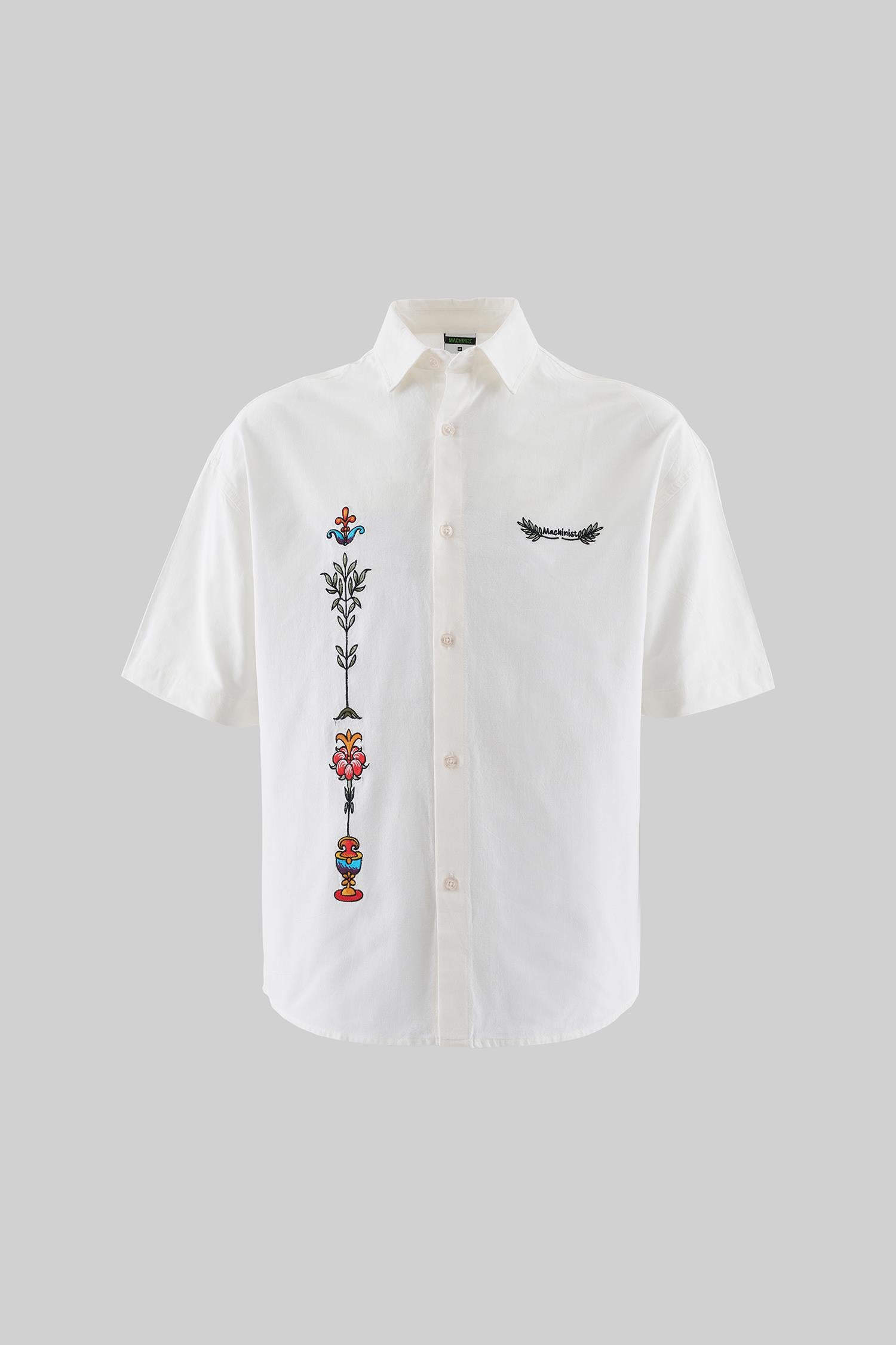 Erkek Floral Embroidered Pamuk Gömlek Beyaz