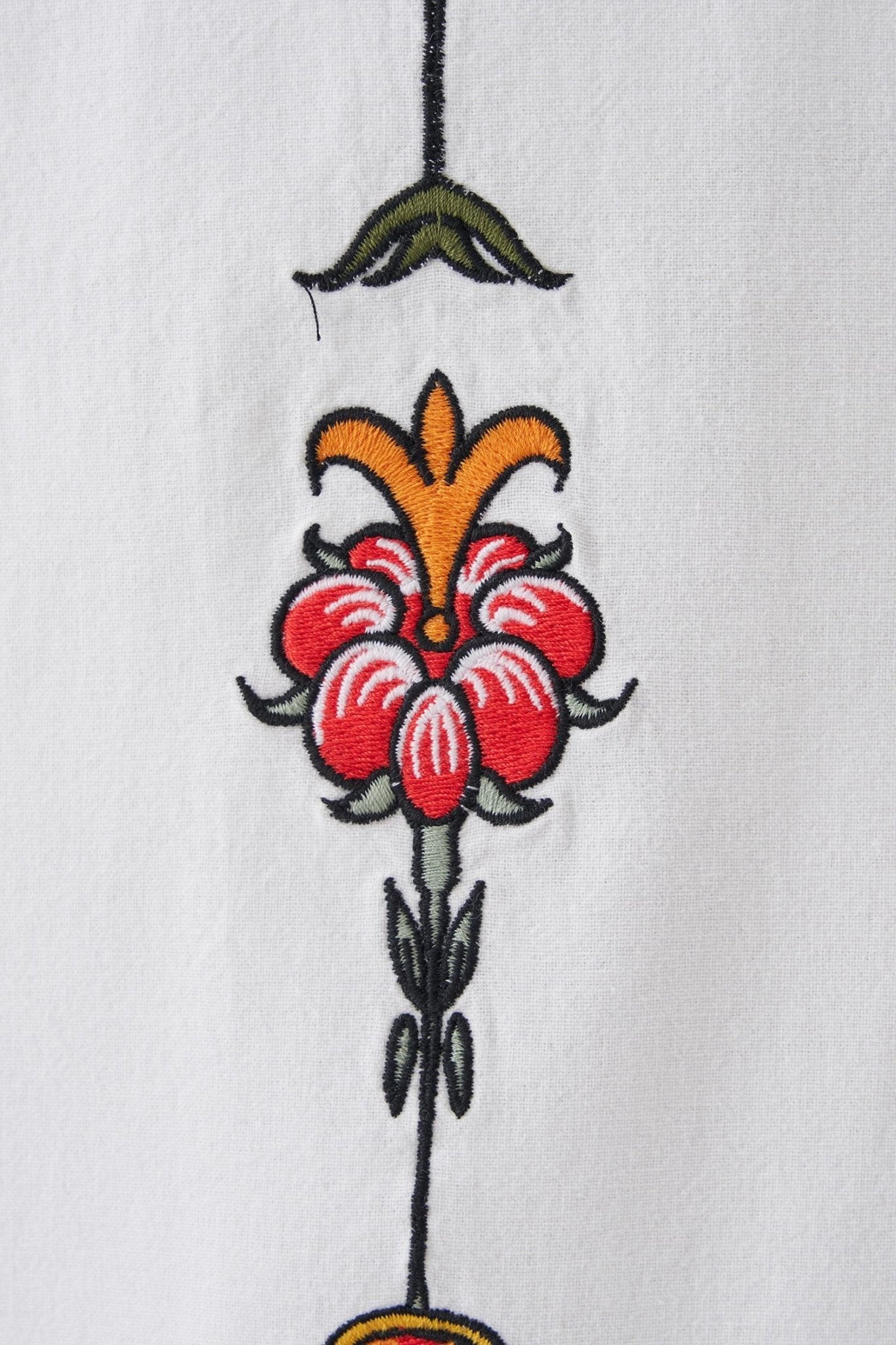 Erkek Floral Embroidered Pamuk Gömlek Beyaz