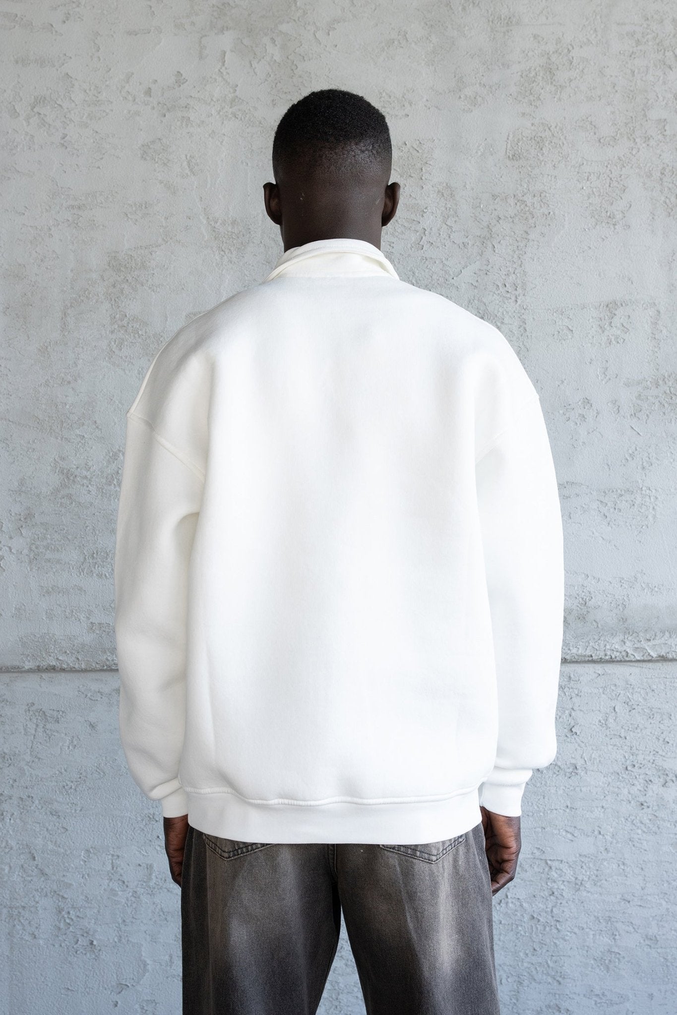 Erkek Flower Embroidered High Neck Sweatshirt Ekru
