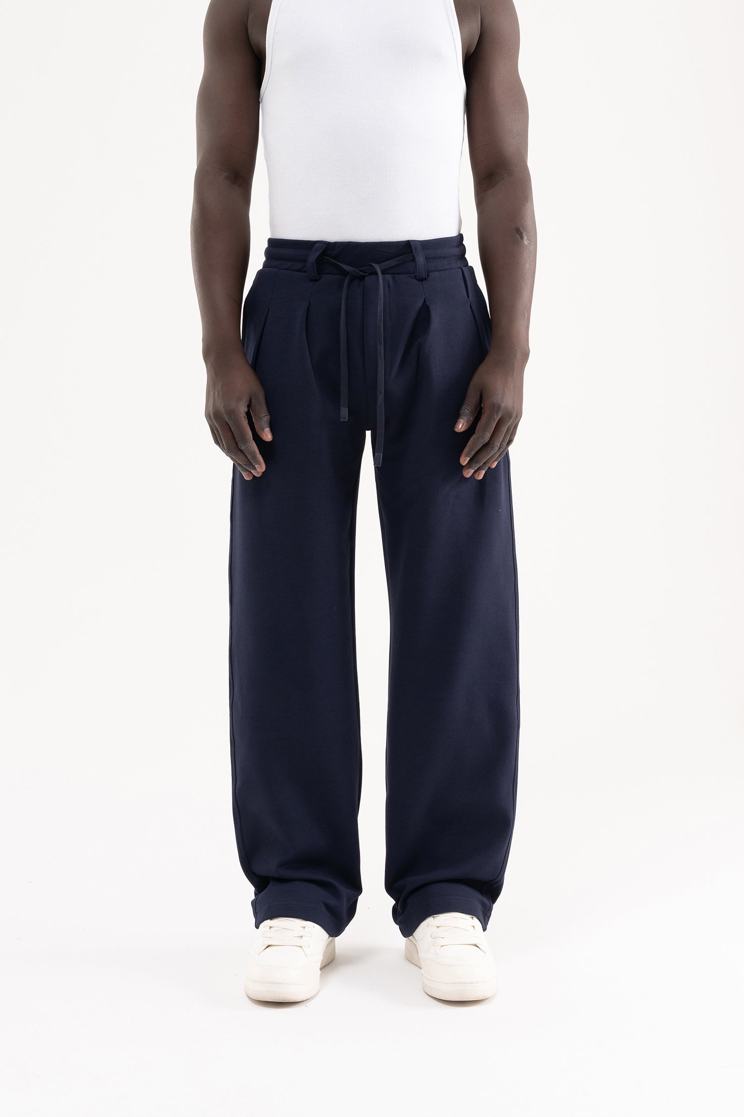 Erkek Çift Pilise Double Face Baggy Pantolon Gece Mavisi