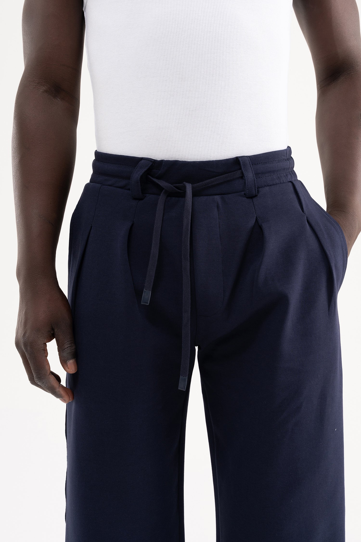 Erkek Çift Pilise Double Face Baggy Pantolon Gece Mavisi-3