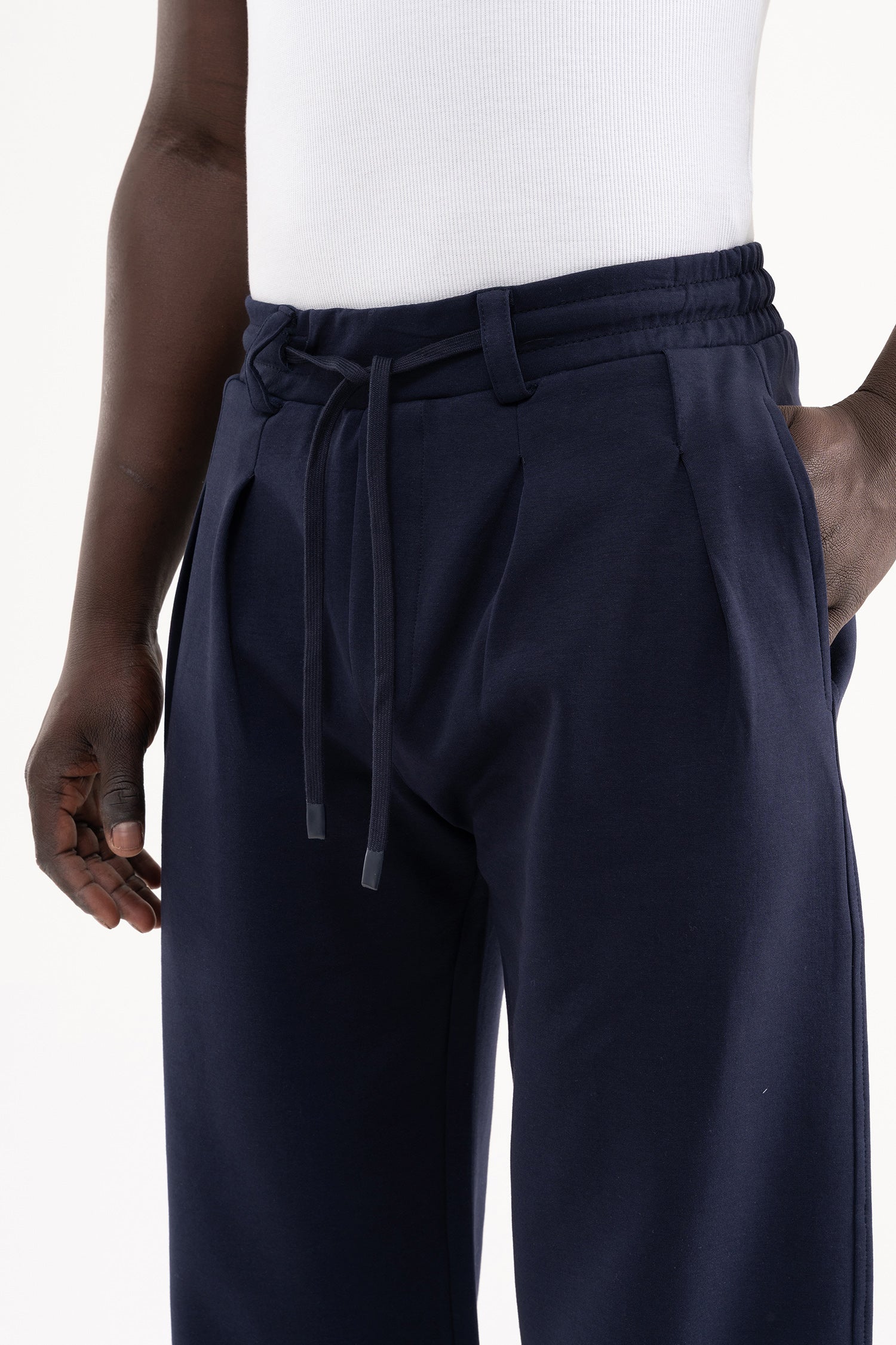 Erkek Çift Pilise Double Face Baggy Pantolon Gece Mavisi-4