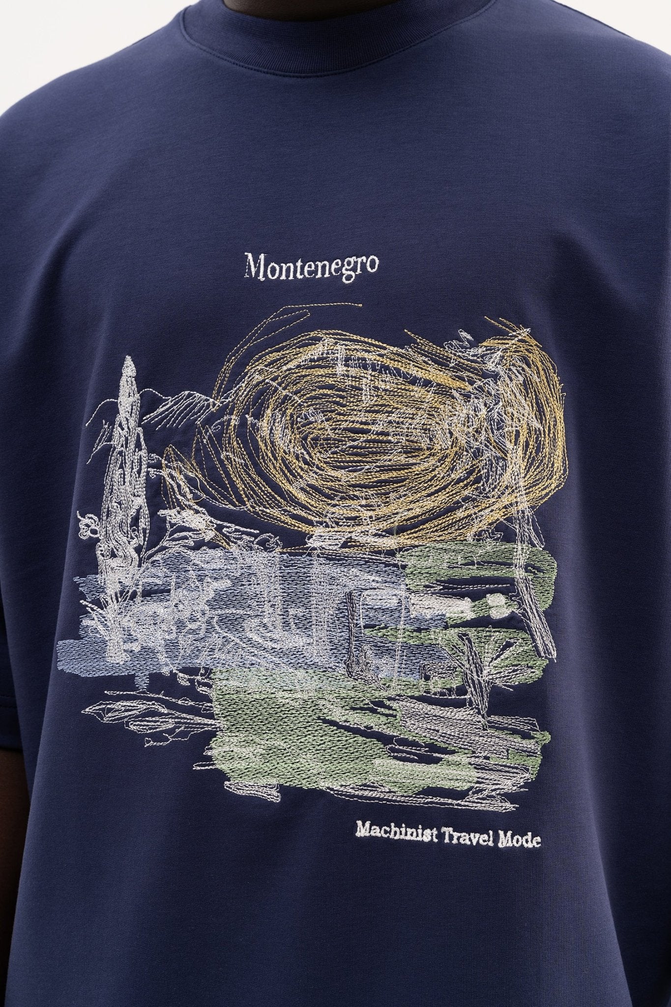 Erkek Montenegro Nakışlı Oversize Tişört Gece Mavisi