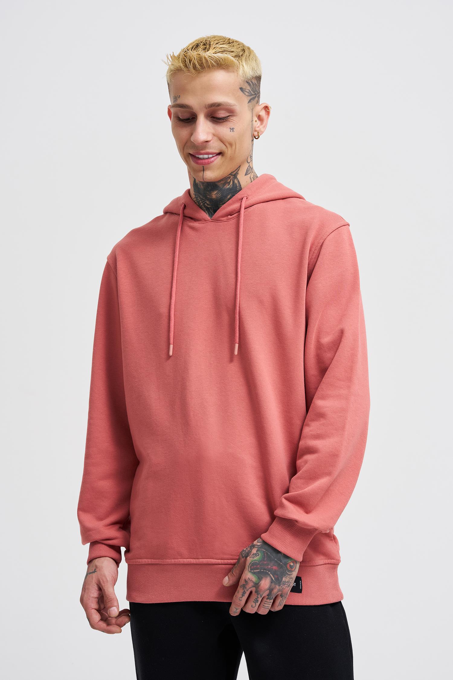 Erkek Regular Şardonsuz Kapüşonlu Sweatshirt Gülkurusu