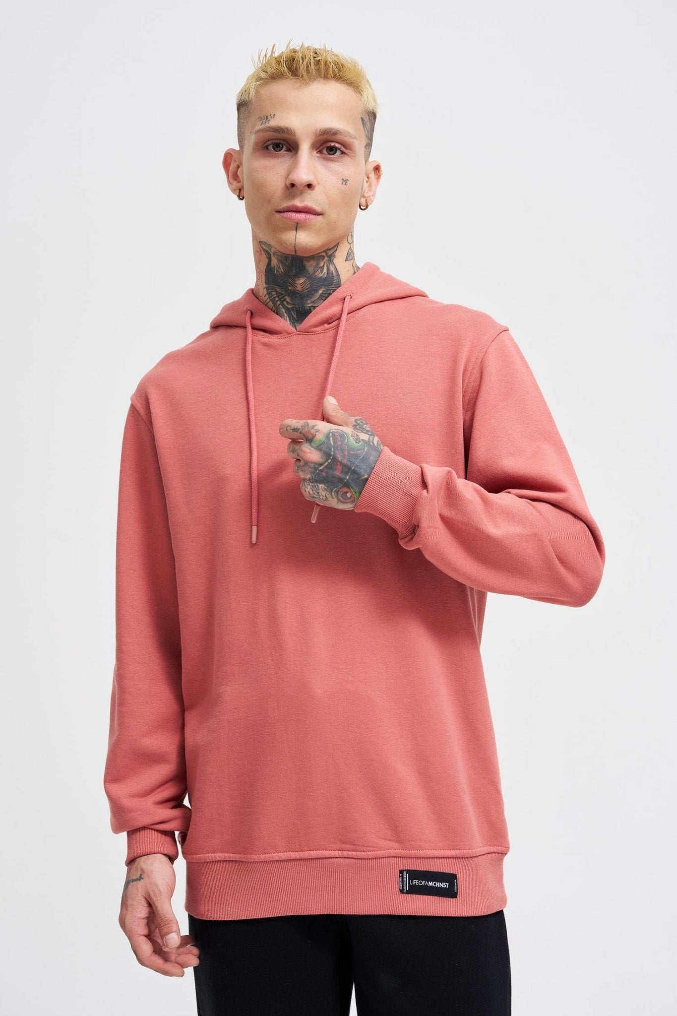 Erkek Regular Şardonsuz Kapüşonlu Sweatshirt Gülkurusu