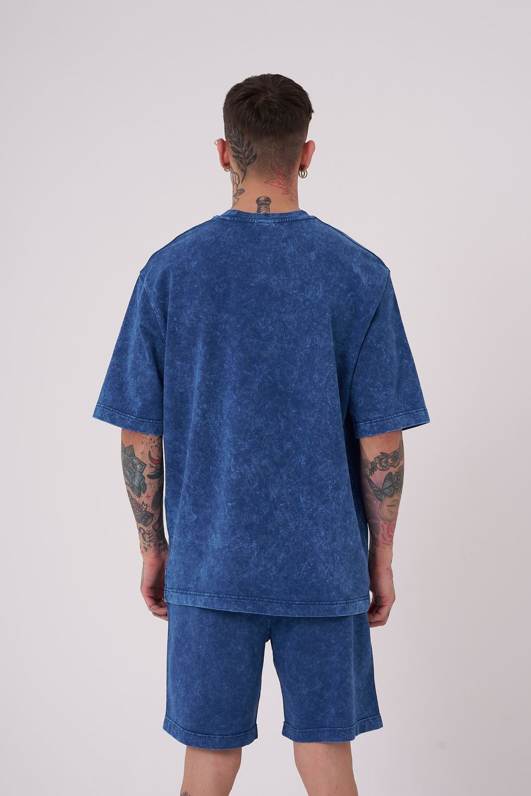 Erkek Yıkamalı Relaxed Tişört Indigo Efektli