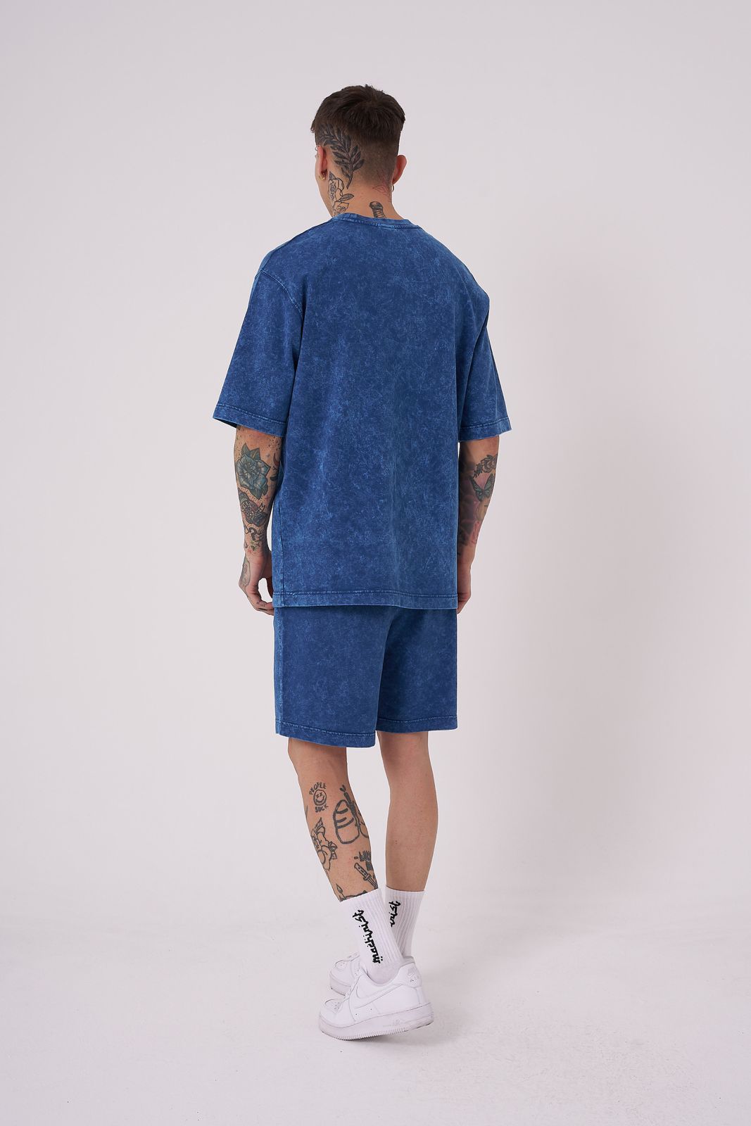 Erkek Yıkamalı Relaxed Tişört Indigo Efektli-4