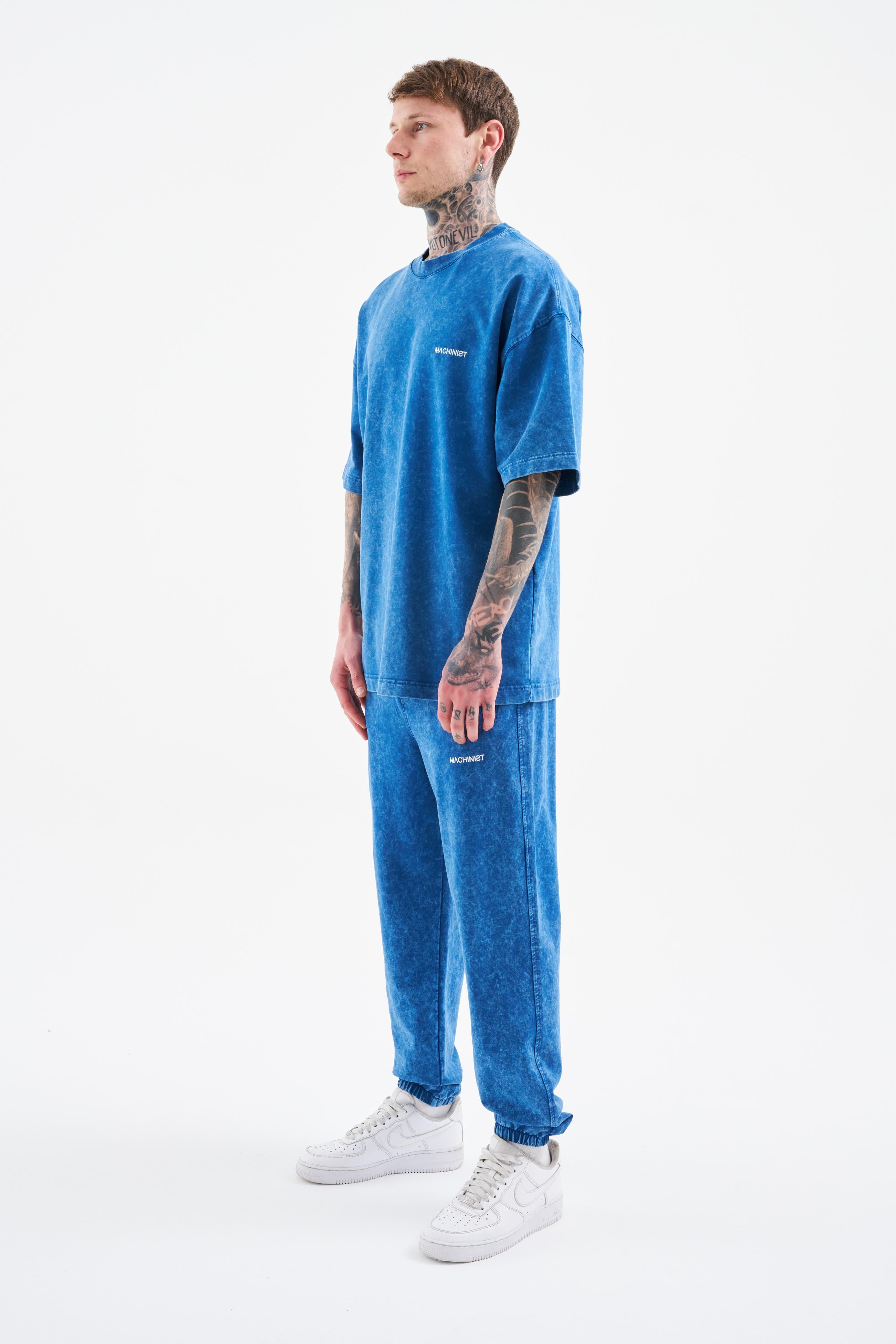 Erkek Degrade Yıkamalı Oversize Tişört Indigo Efektli-4