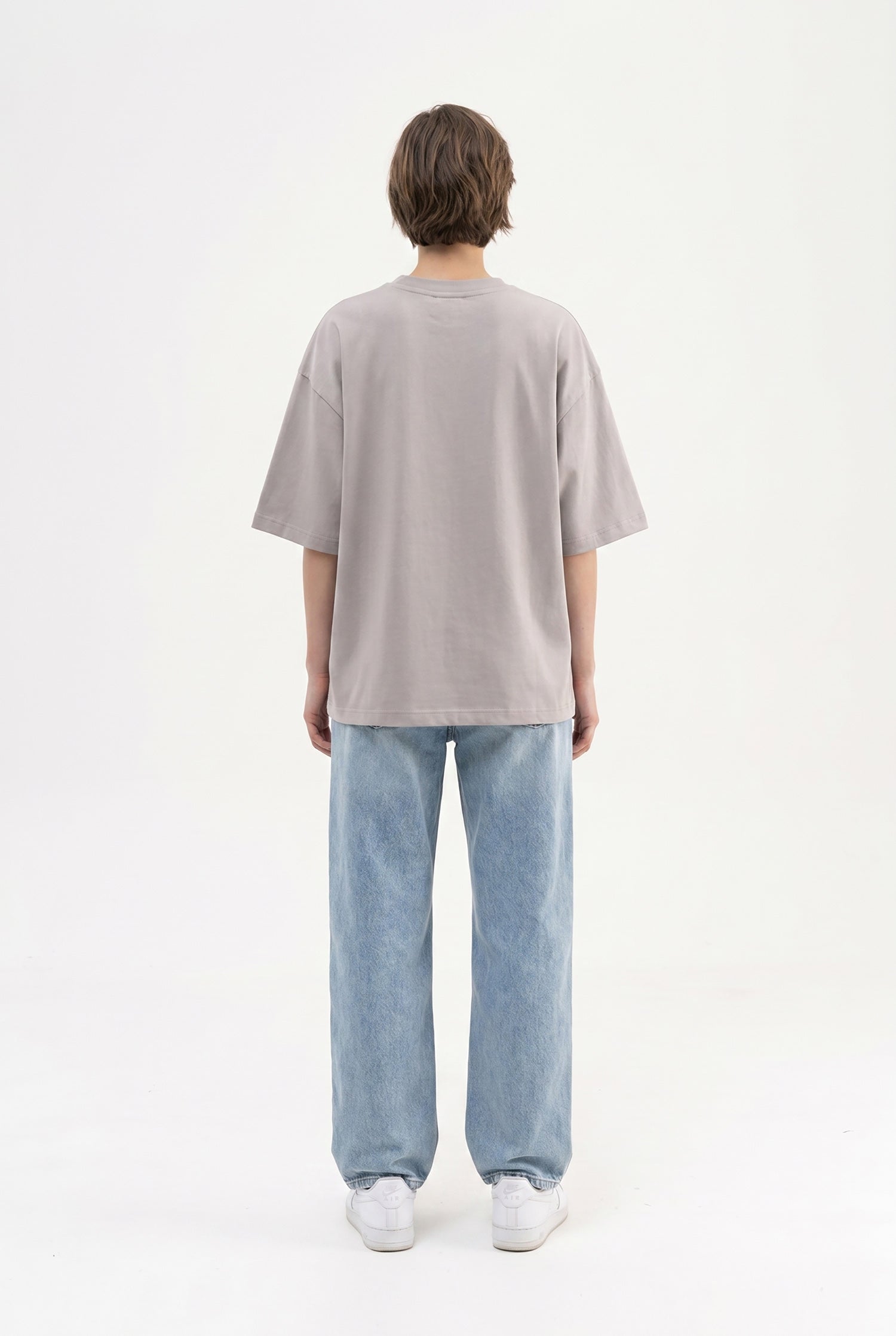 Kadın Basic Oversize Pamuklu Süprem T-Shirt Açık Gri-5