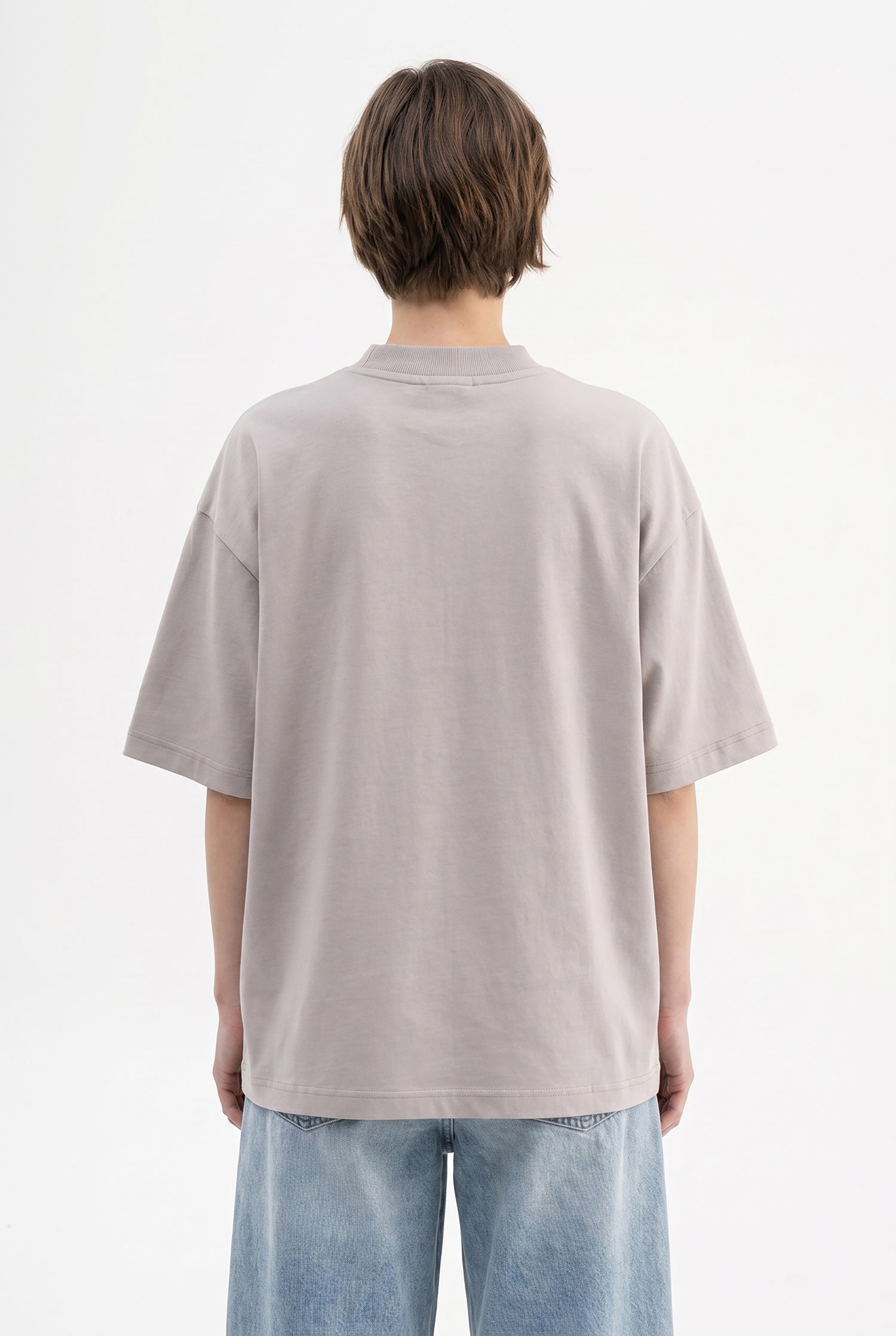 Kadın Basic Oversize Pamuklu Süprem T-Shirt Açık Gri