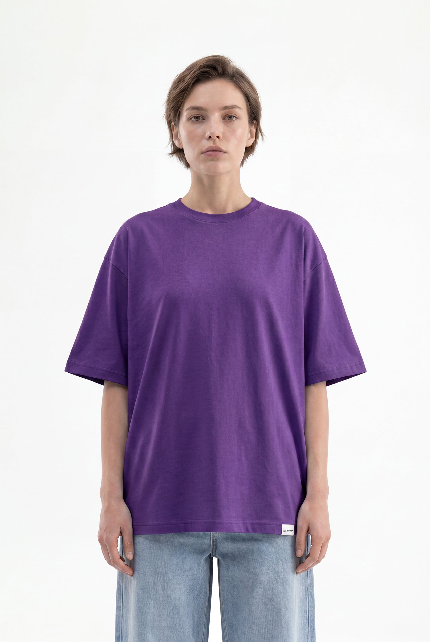 Kadın Basic Oversize Pamuklu Süprem T-Shirt Açık Mor