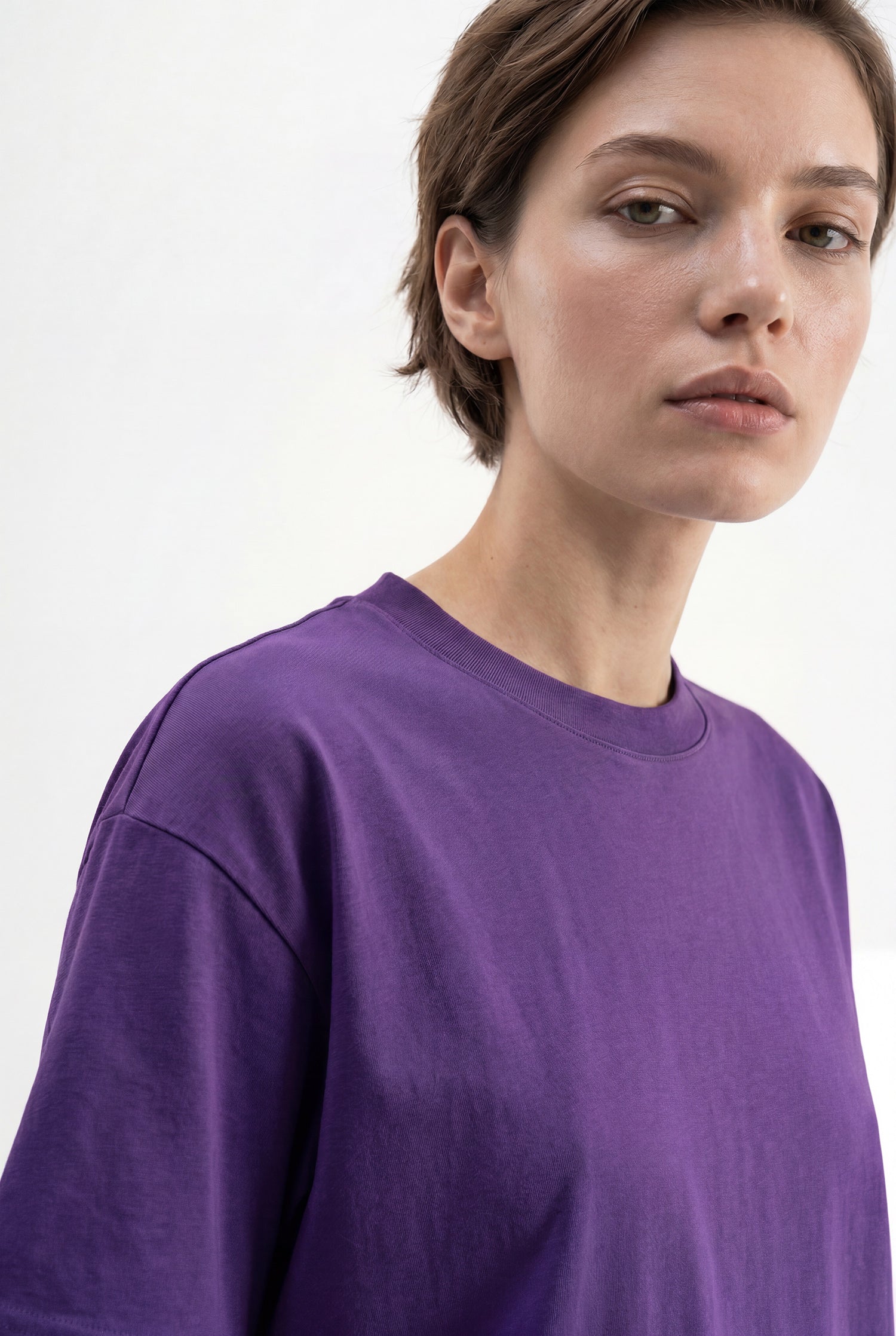 Kadın Basic Oversize Pamuklu Süprem T-Shirt Açık Mor
