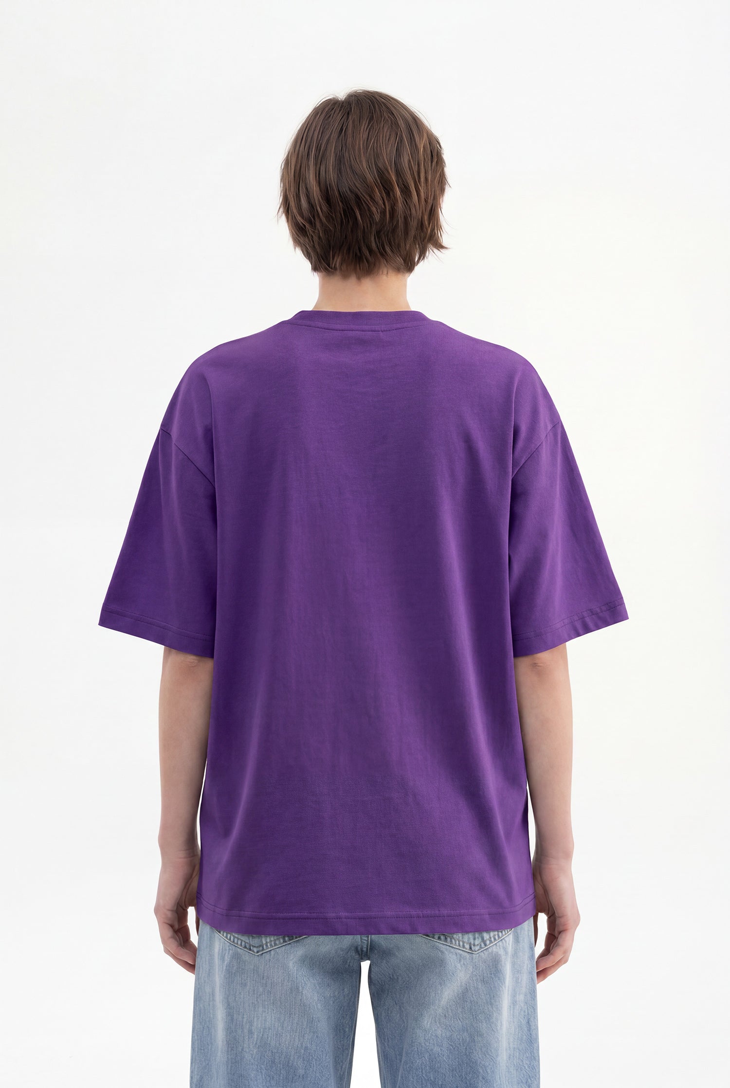 Kadın Basic Oversize Pamuklu Süprem T-Shirt Açık Mor-3