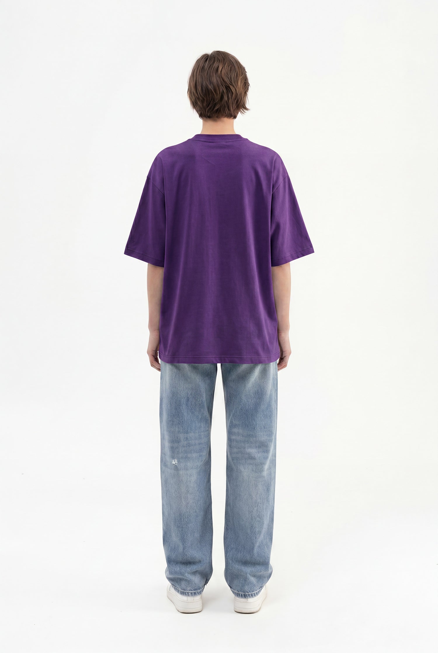 Kadın Basic Oversize Pamuklu Süprem T-Shirt Açık Mor-5