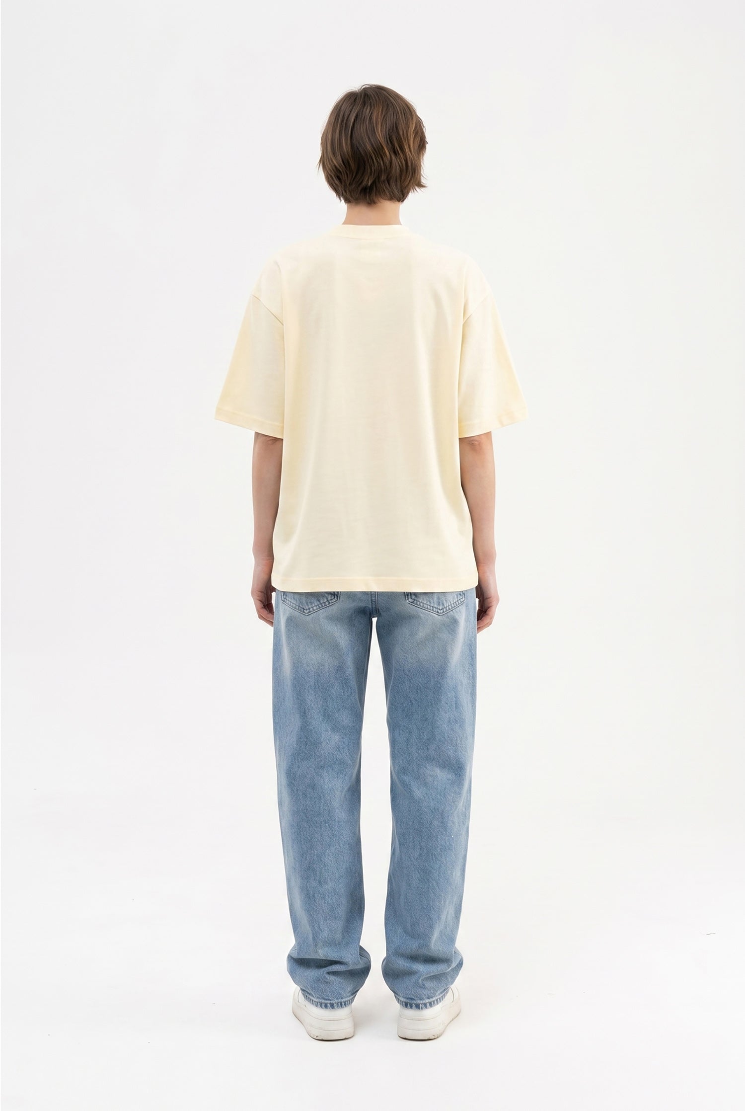Kadın Basic Oversize Pamuklu Süprem T-Shirt Açık Sarı-5