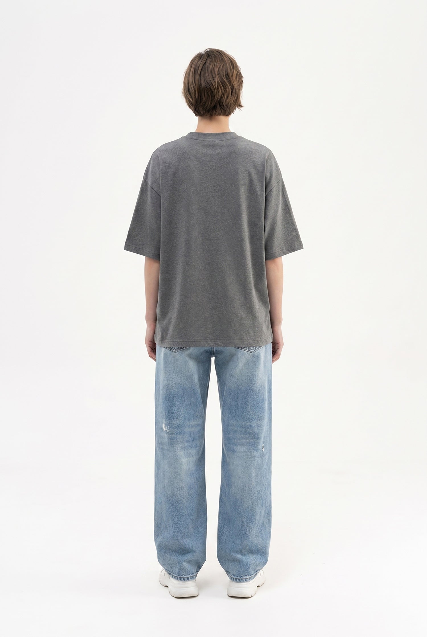 Kadın Basic Oversize Pamuklu Süprem T-Shirt Antrasit-5