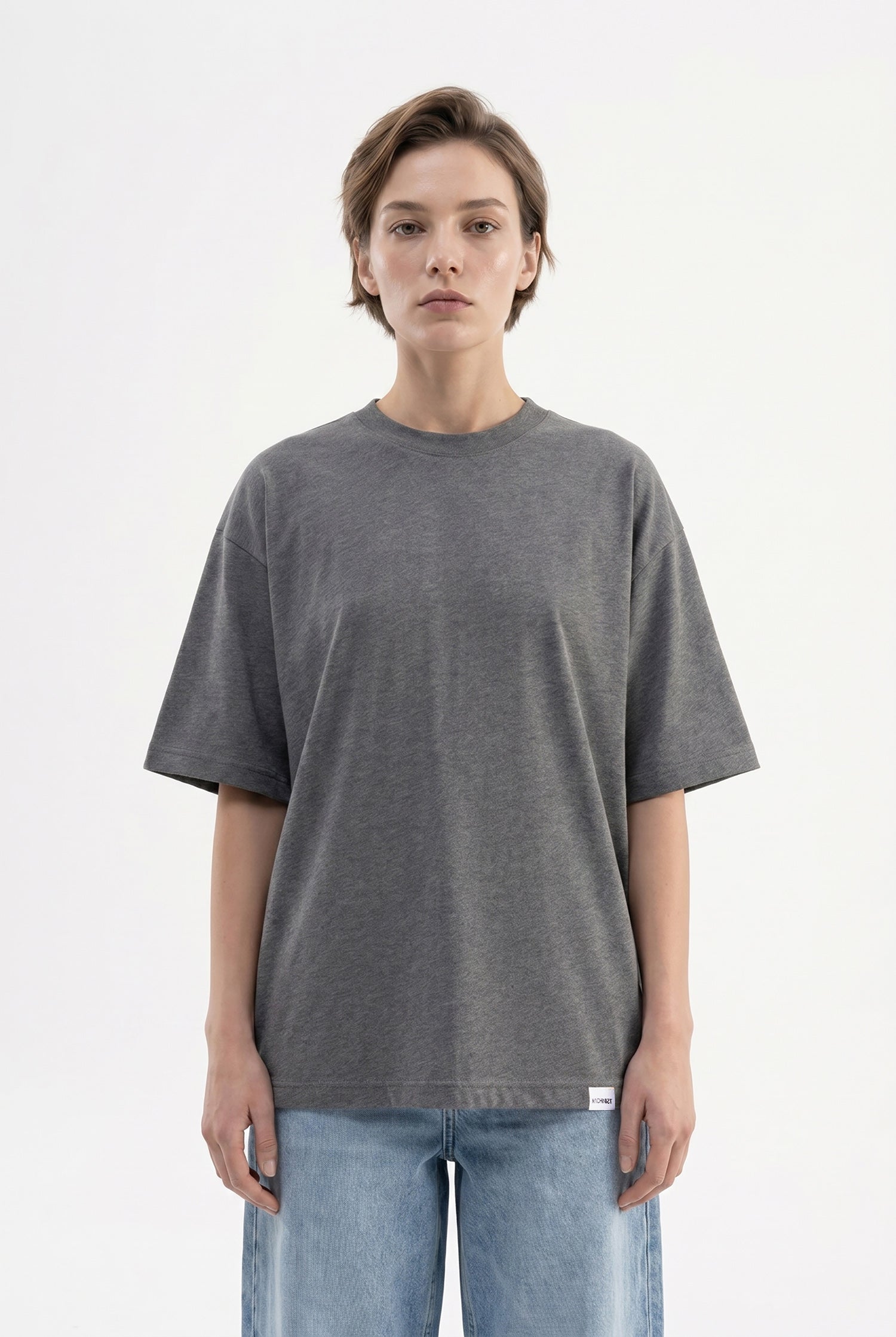 Kadın Basic Oversize Pamuklu Süprem T-Shirt Antrasit
