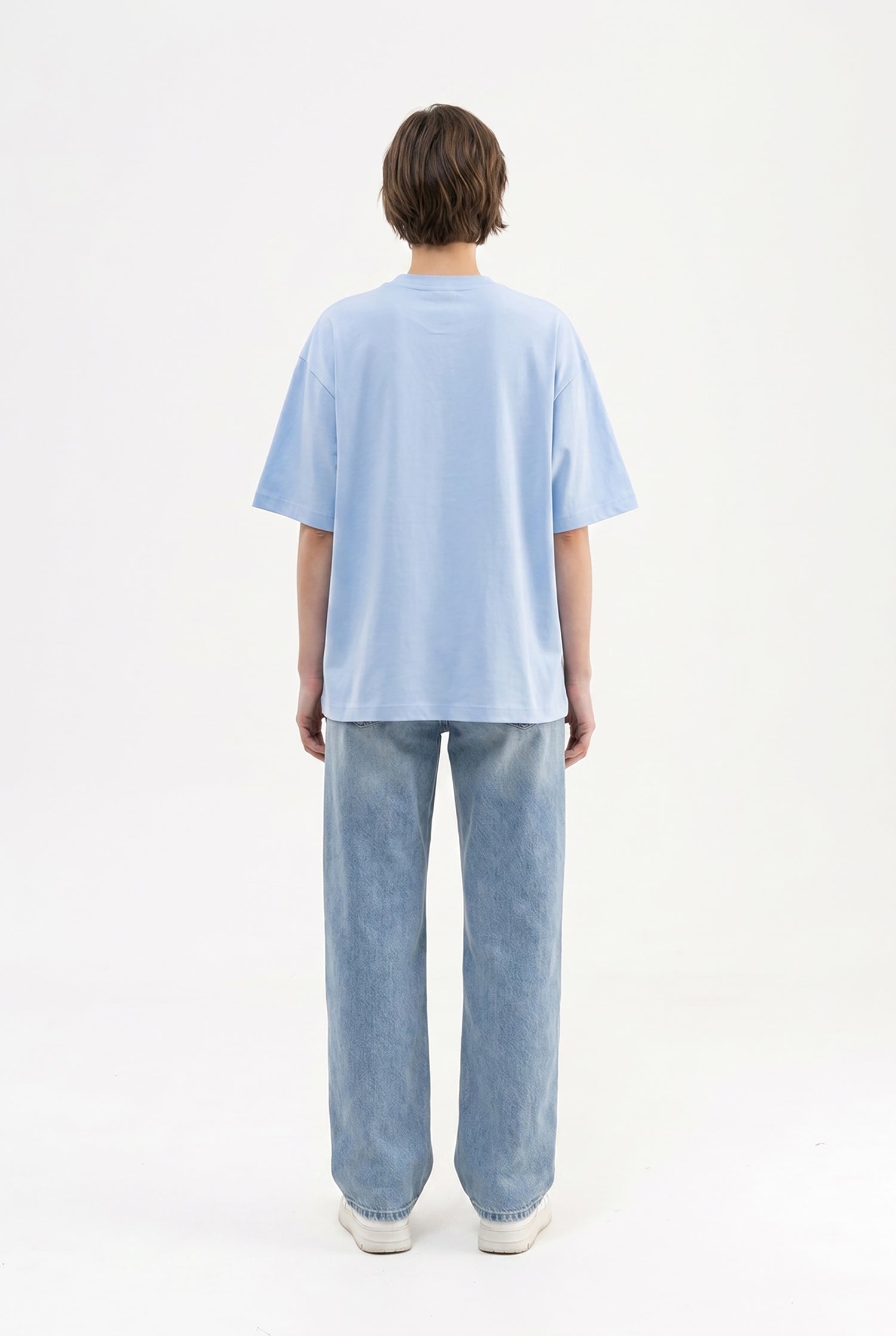 Kadın Basic Oversize Pamuklu Süprem T-Shirt Bebe Mavi-5