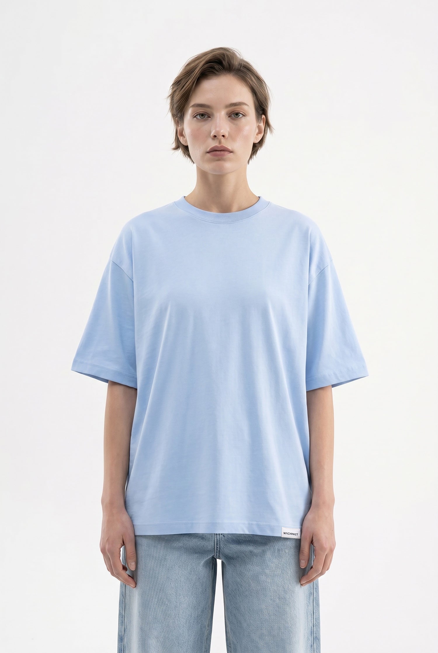 Kadın Basic Oversize Pamuklu Süprem T-Shirt Bebe Mavi