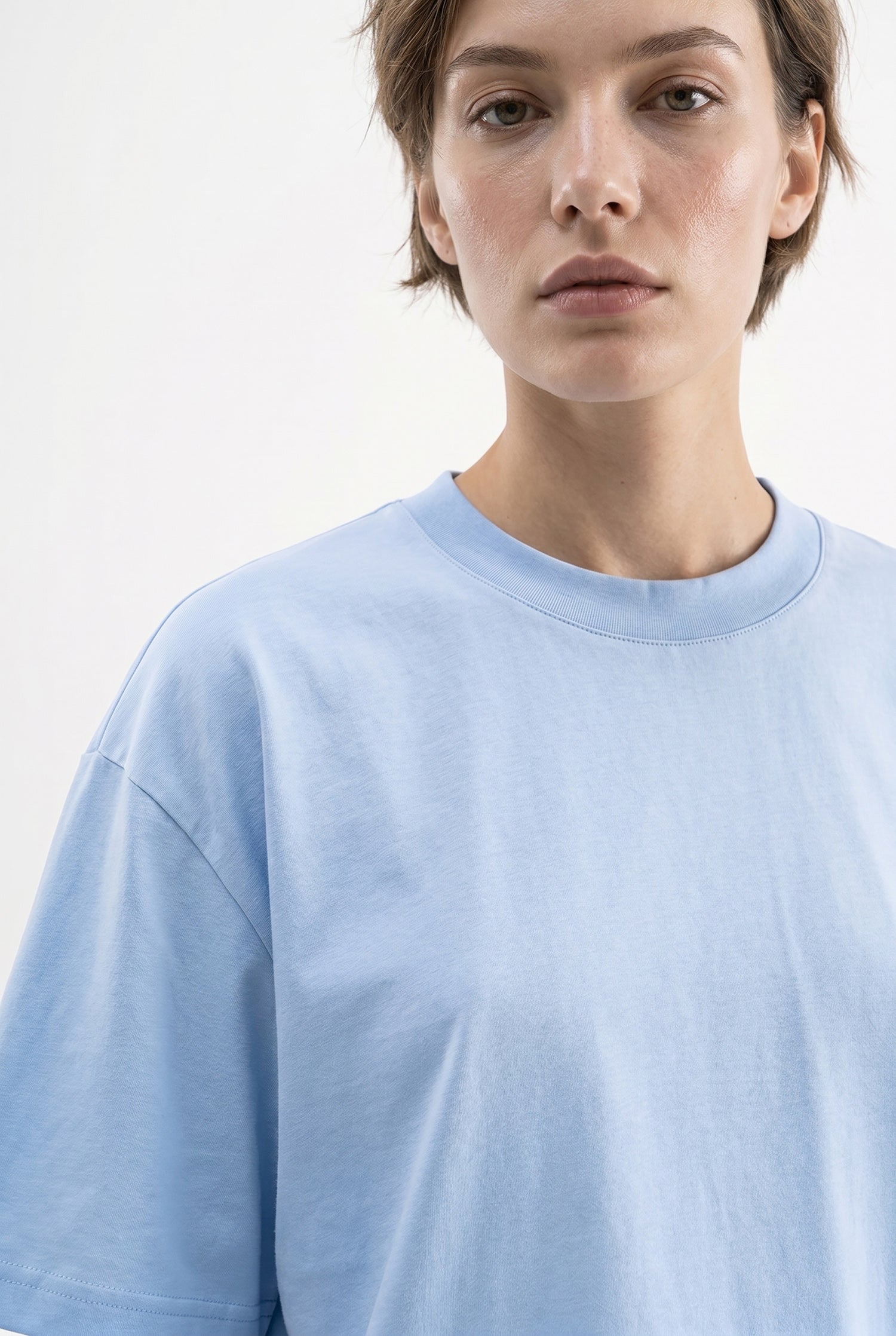 Kadın Basic Oversize Pamuklu Süprem T-Shirt Bebe Mavi-3
