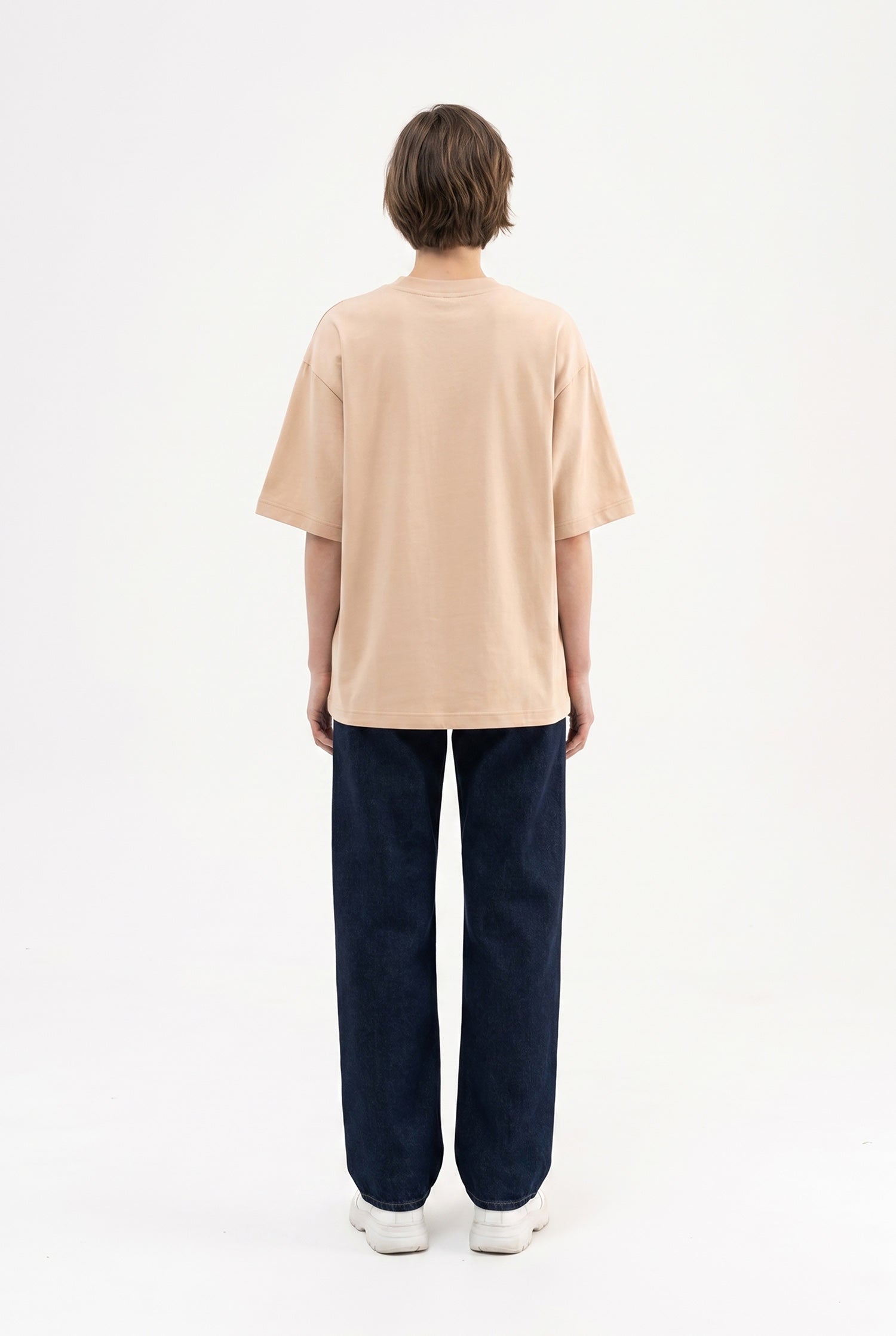 Kadın Basic Oversize Pamuklu Süprem T-Shirt Bej-5