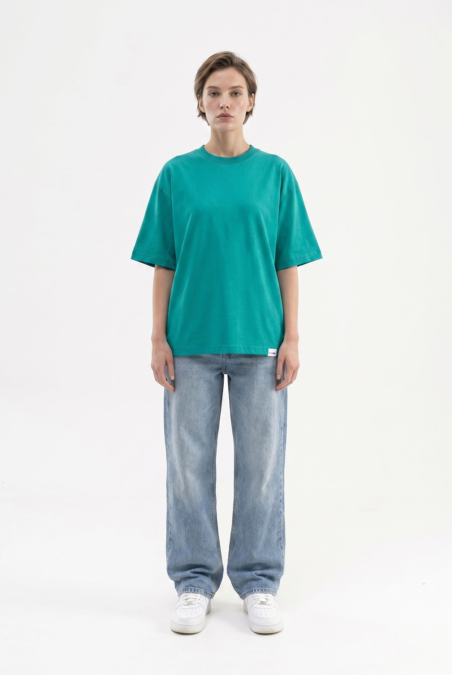 Kadın Basic Oversize Pamuklu Süprem T-Shirt Benetton Yeşili-4