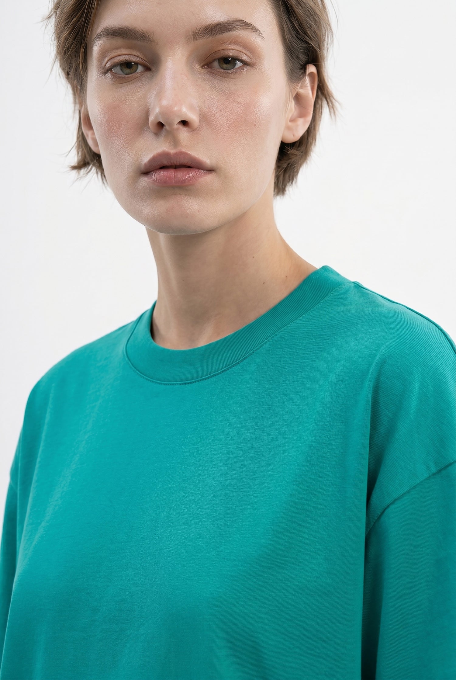 Kadın Basic Oversize Pamuklu Süprem T-Shirt Benetton Yeşili-3